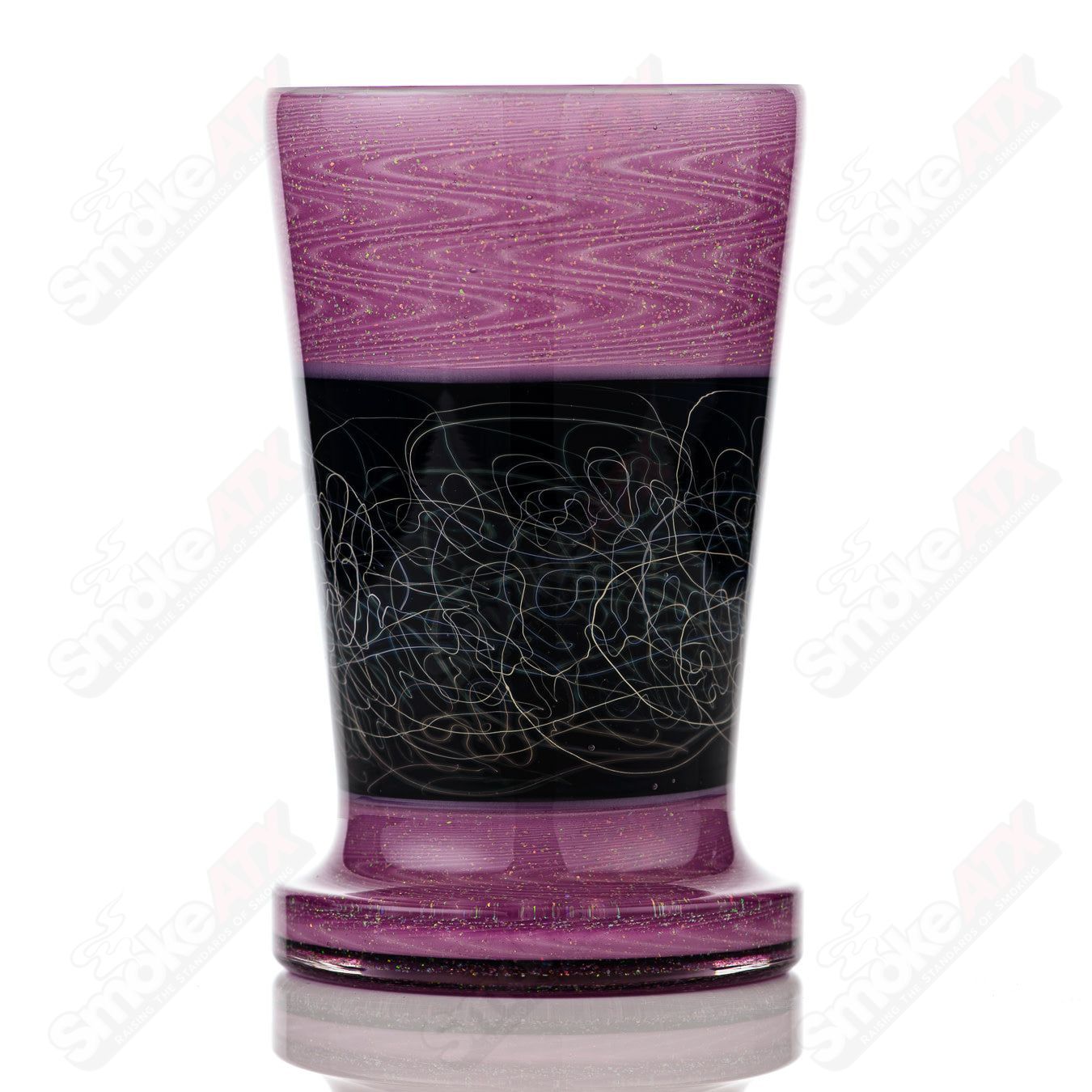 Scribble Tech drinking glass by Calmbo featuring Eusheen design, colorful heady glass cup for beverages.