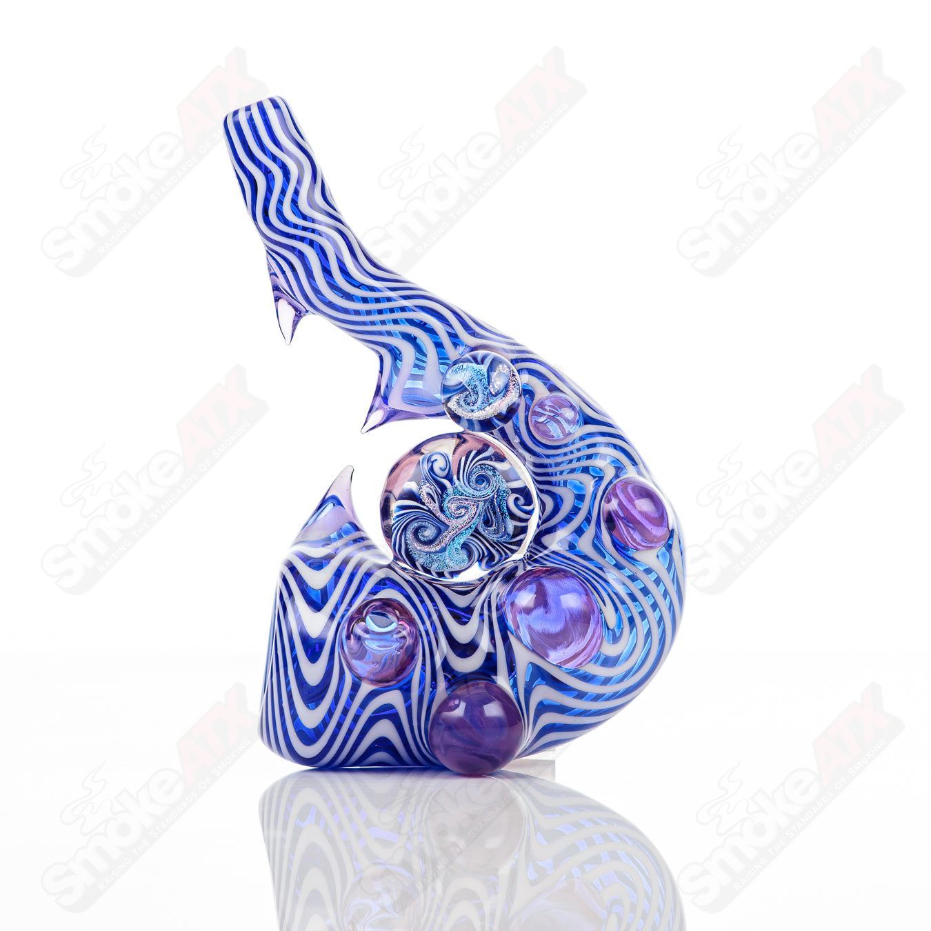 Cobalt blue and star white Sherlock glass piece with royal jelly accents by Salt Glass, featuring Galactic Glass design.