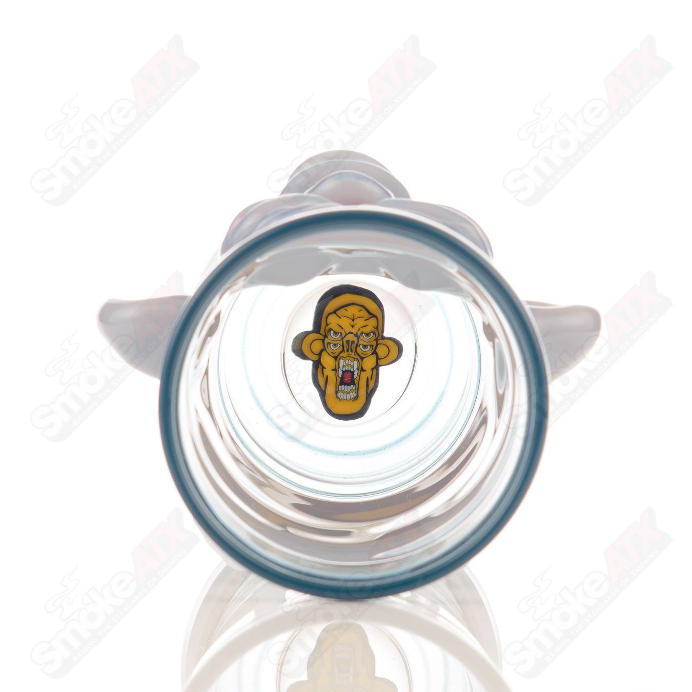 Shifty Monkey drinking glass by Jake C Glass, featuring colorful heady glass cup with monkey design and vibrant art details