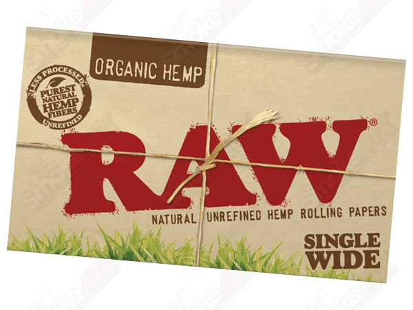 Single wide RAW organic hemp rolling paper for 420 products, featuring natural, unbleached raw hemp material.