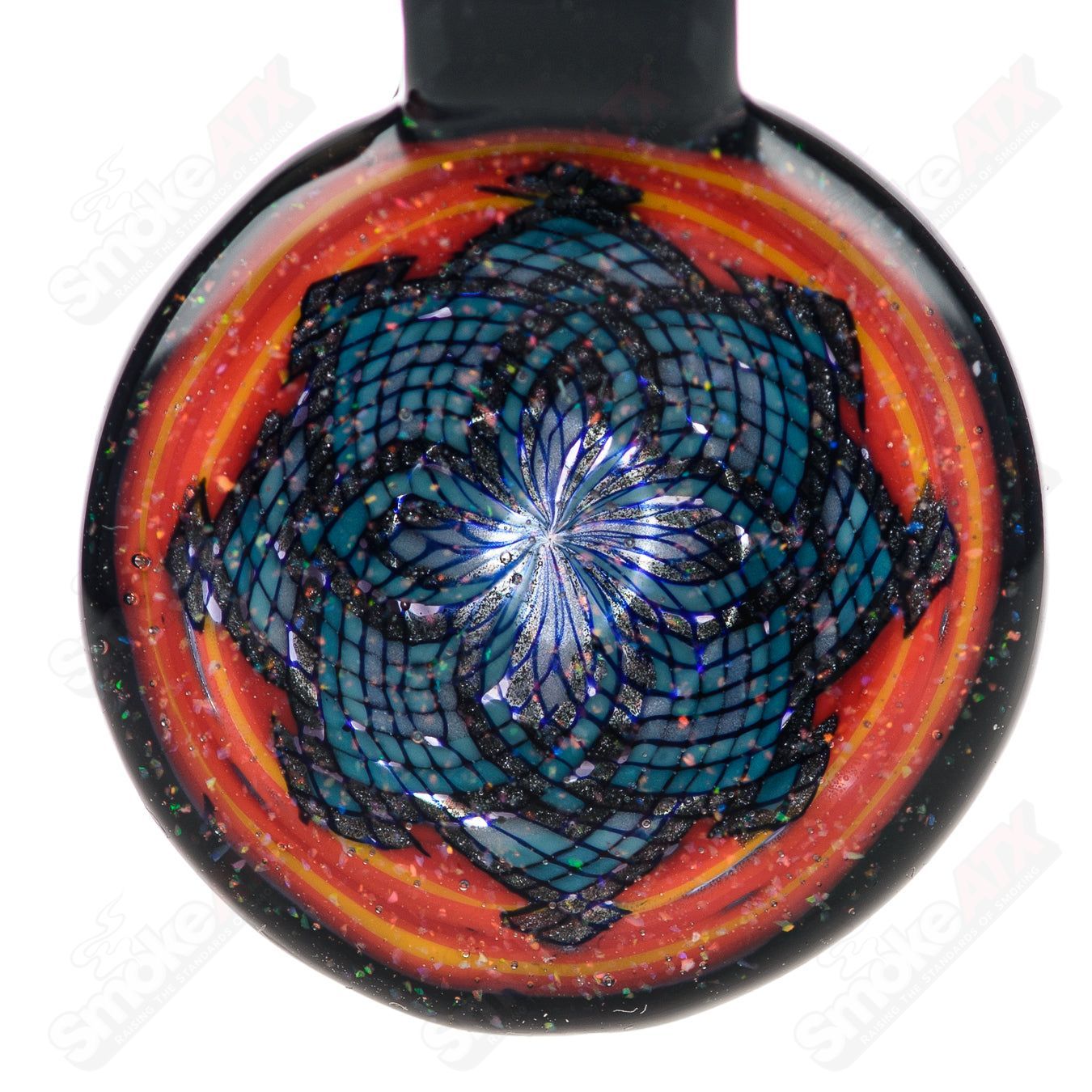 Small Filla pendant by John W Glass, a colorful heady glass pendant with intricate details and vibrant design.
