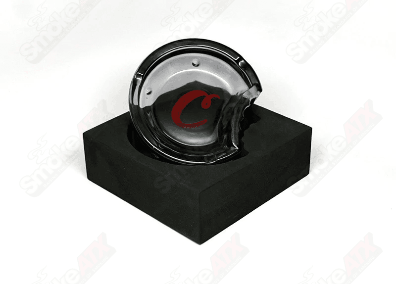 Cookies Smoke C Bite Cookies ashtray with smoked glass finish, designed for 420 enthusiasts, featuring a durable ceramic construction.