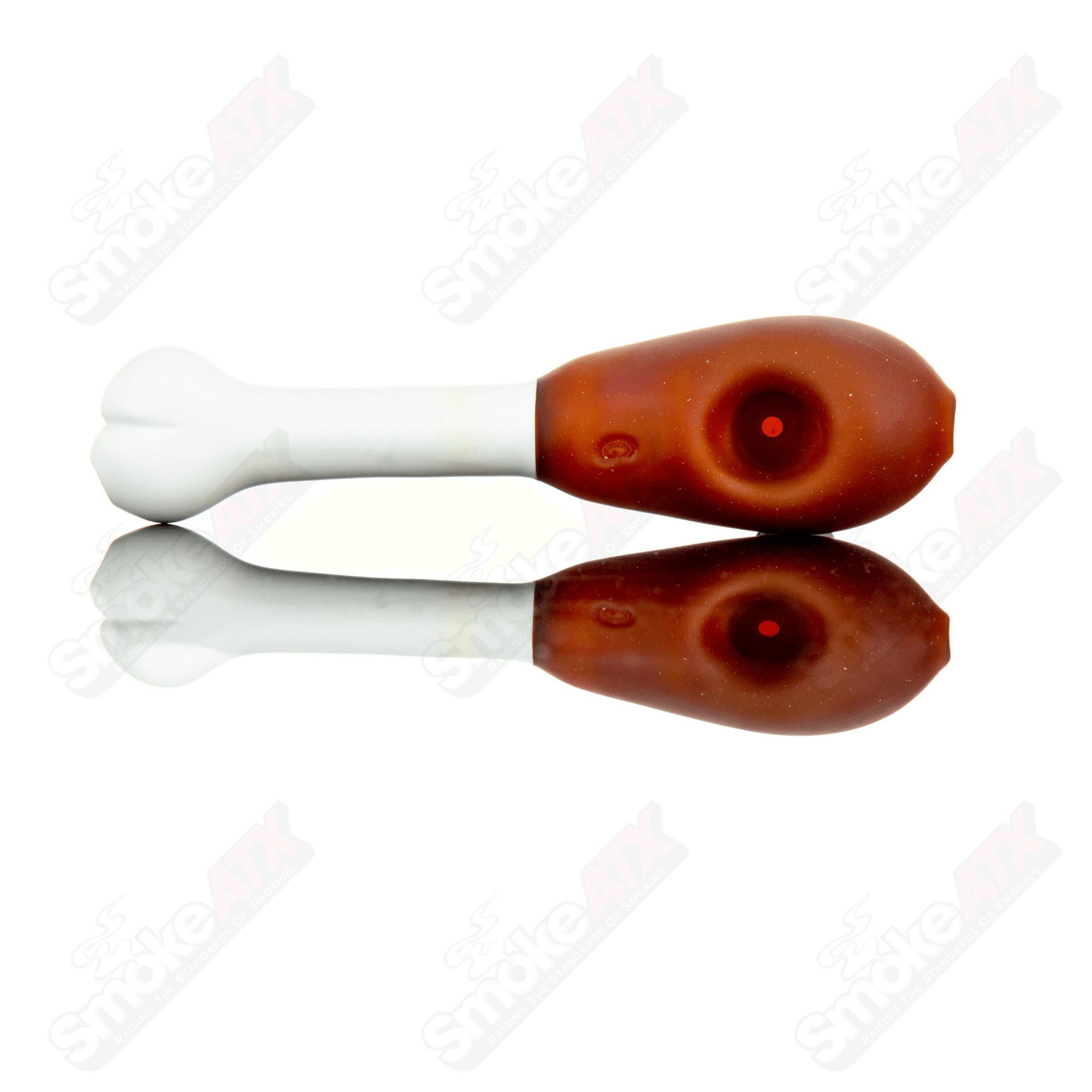 Chad G Glass smoked chicken leg-shaped pipe, clear glass with detailed chicken leg design, hand-held smoking pipe.