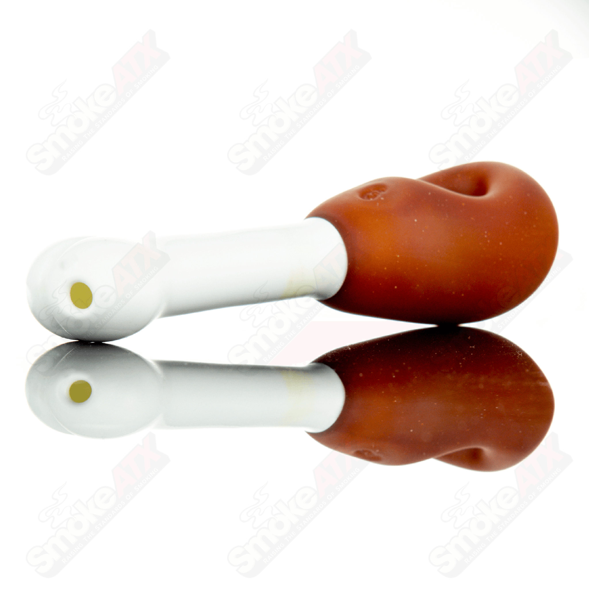 Chad G Glass smoked chicken leg pipe, intricately crafted glass smoking pipe resembling a smoked chicken leg, detailed and colorful.