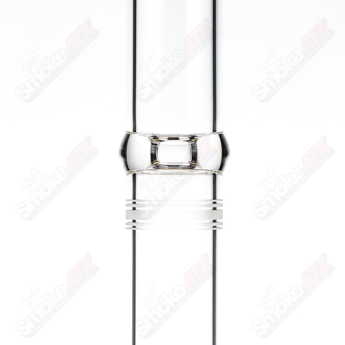Clear straight glass tube with intricate lace-sphere design by SoL Glassworks, showcasing detailed craftsmanship and transparency.