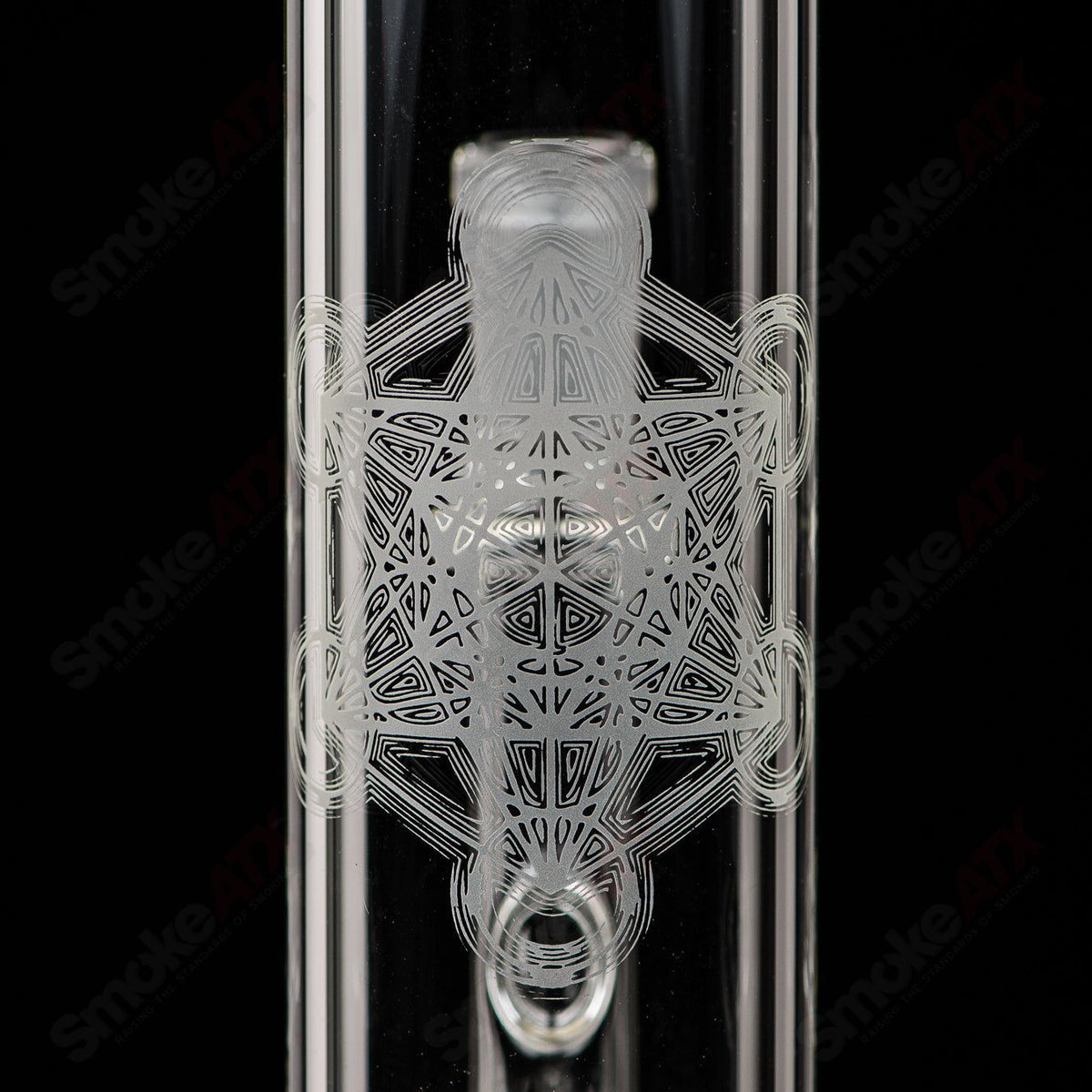Clear glass straight tube with intricate lace-sphere design, crafted by SoL Glassworks.