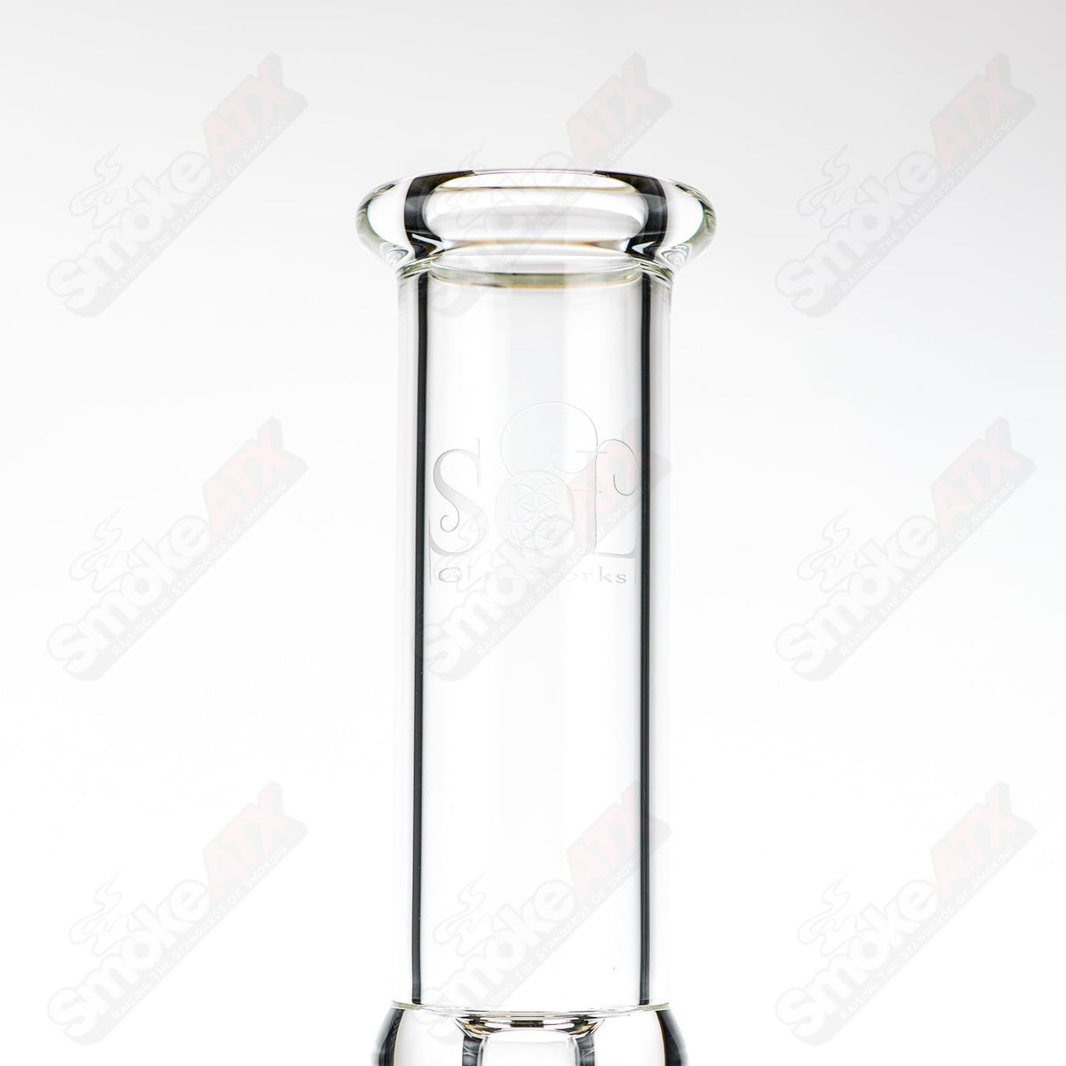 Colorful SoL45 Lace-Sphere straight glass tube by SoL Glassworks, showcasing intricate lace patterns and clear glass design.