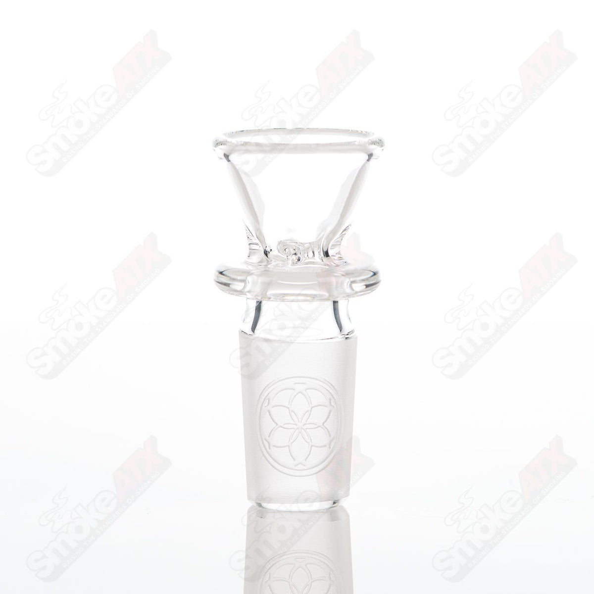Clear glass straight tube with intricate lace-sphere design by SoL Glassworks, showcasing detailed craftsmanship and smooth finish.