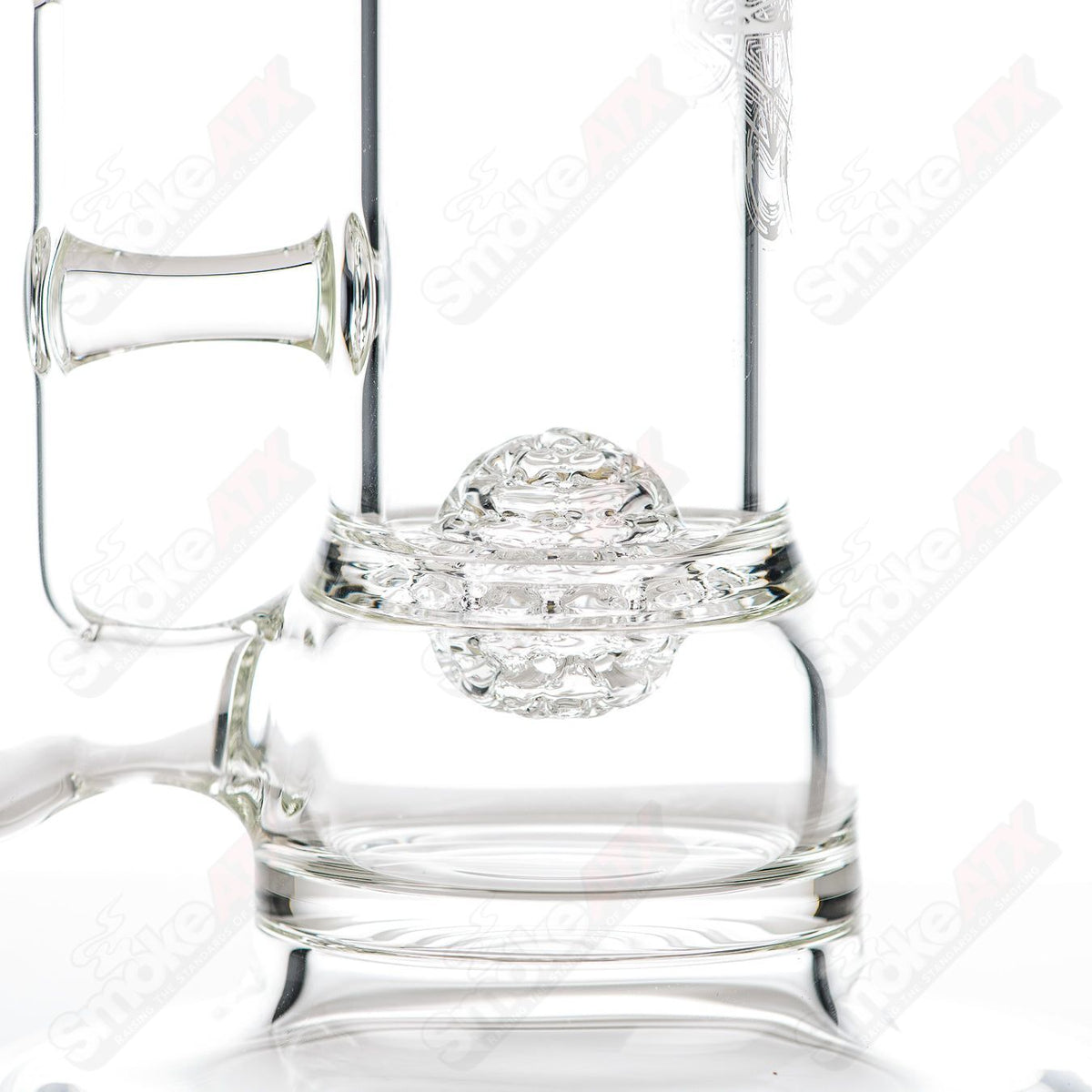 Clear glass straight tube with lace-sphere design by SoL Glassworks, showcasing intricate glass art and craftsmanship.