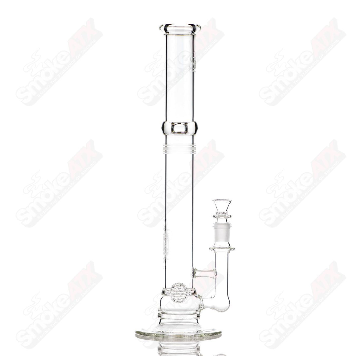 Clear glass straight tube with intricate lace-sphere design from SoL Glassworks, showcasing craftsmanship and detailed artistry.