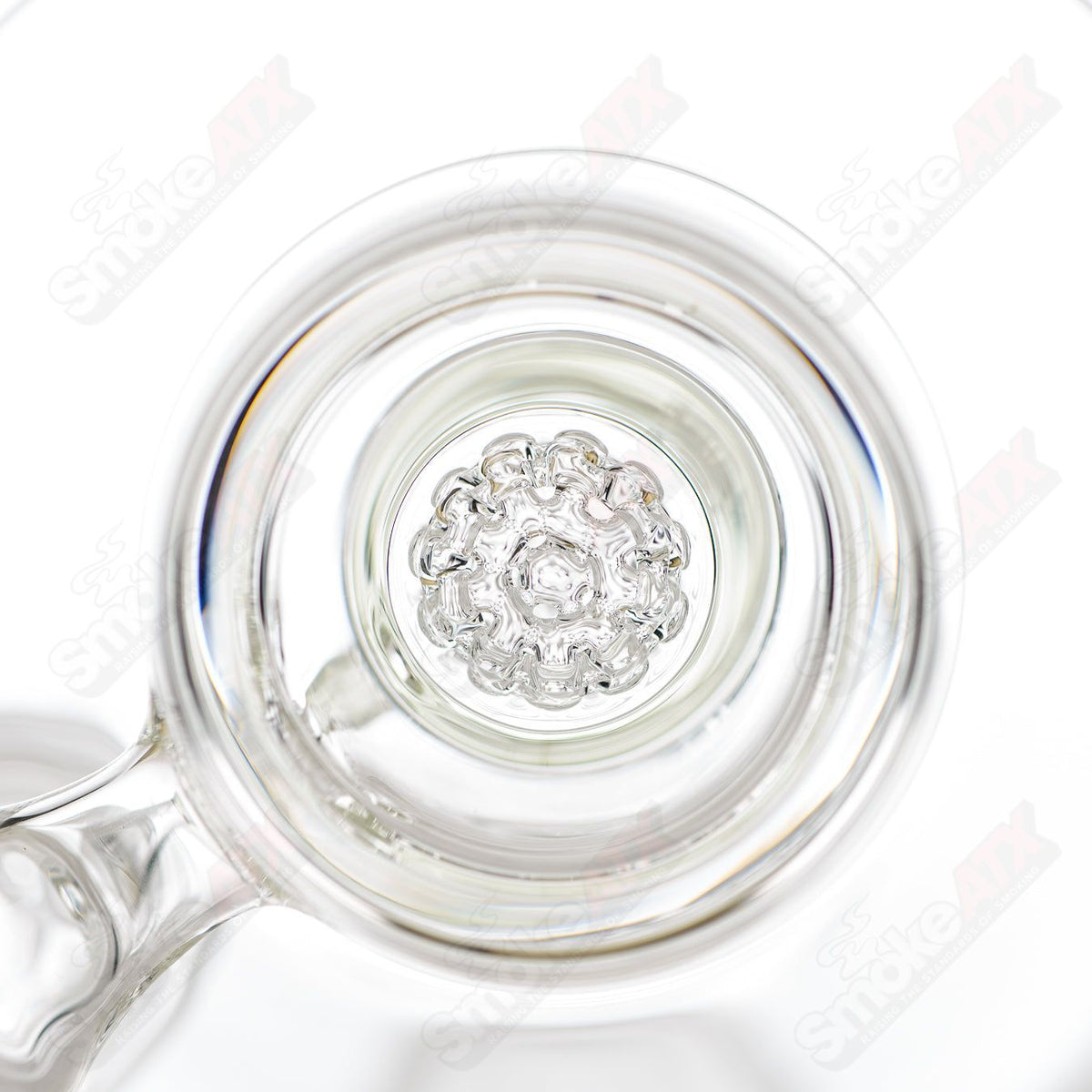 Clear glass straight tube with intricate lace-sphere design by SoL Glassworks, showcasing craftsmanship and detailed artistry.