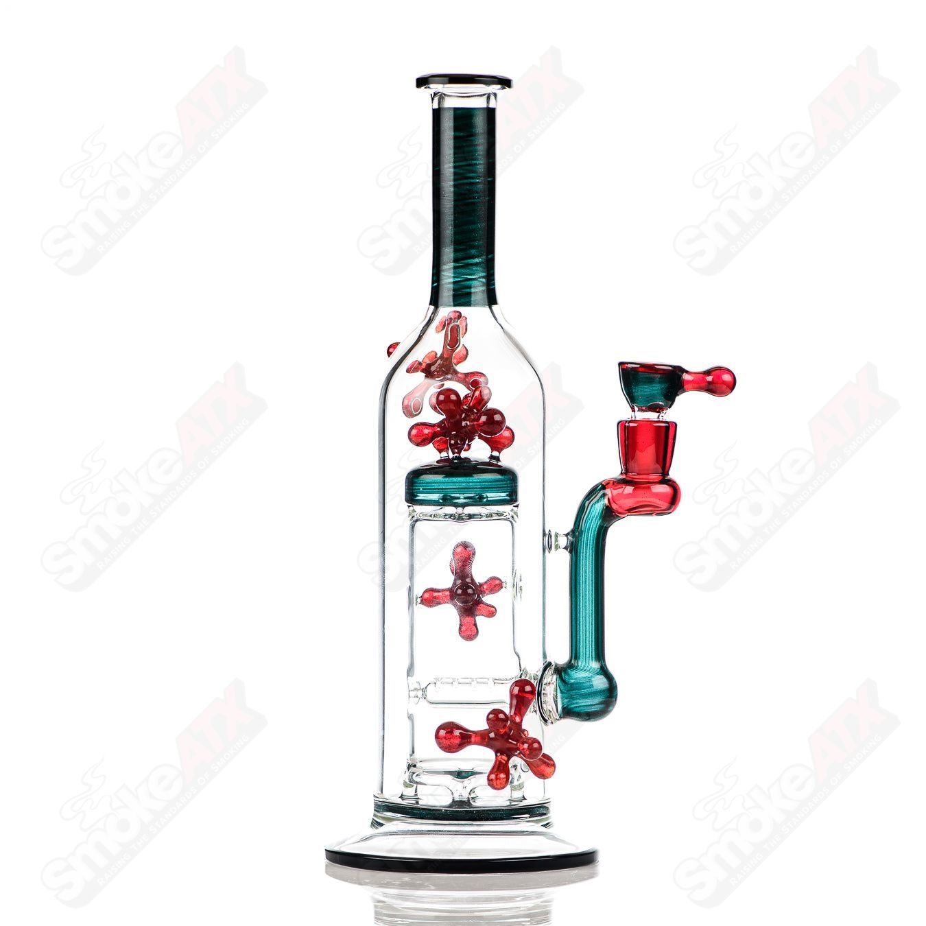 Spore accented Upline Rig by JMass featuring Silver Fox glass, straight tube heady glass piece from 2014.
