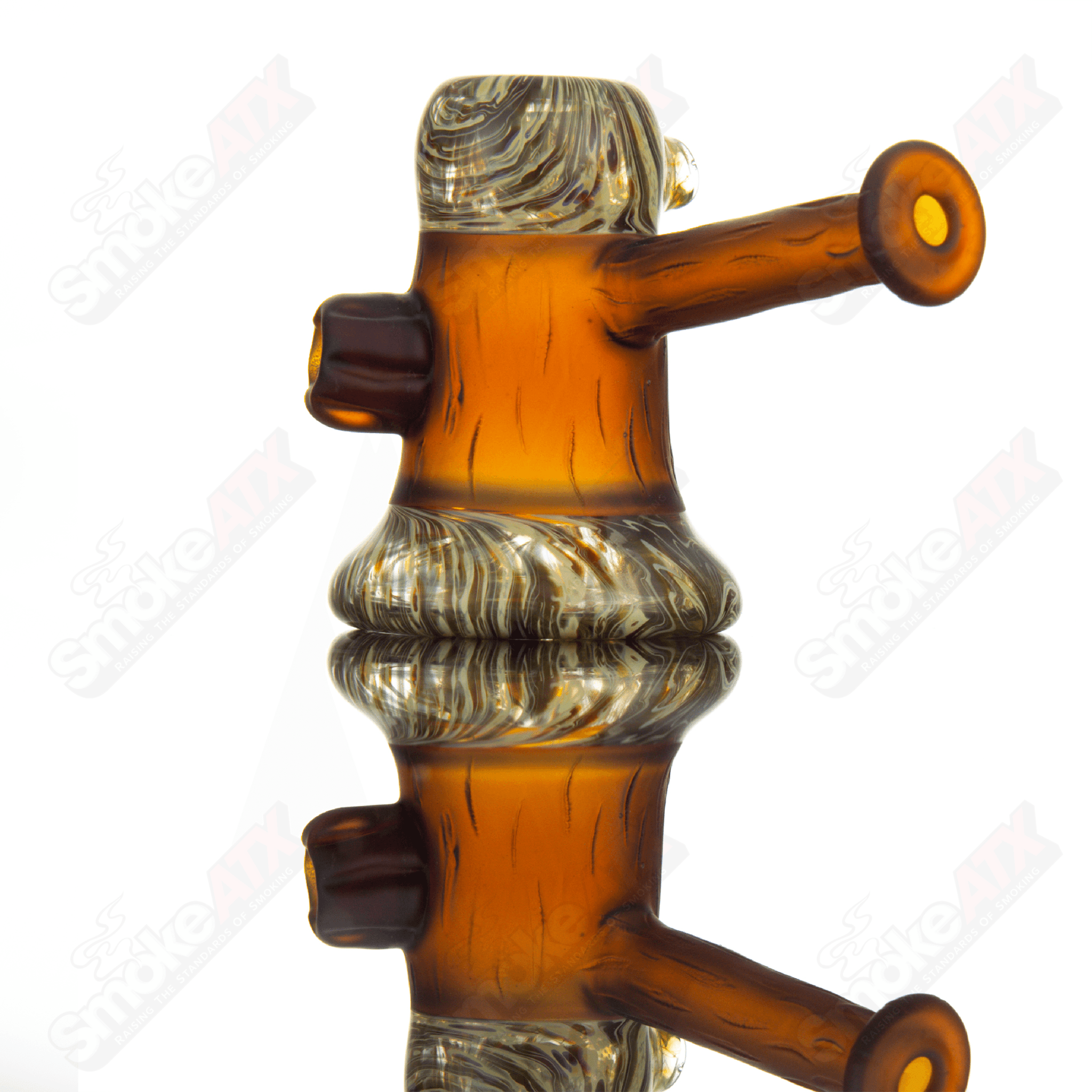 Chad G Glass Stand-Up Hammer Hand Pipe featuring a colorful, detailed glass design on a clear glass pipe for smoking.