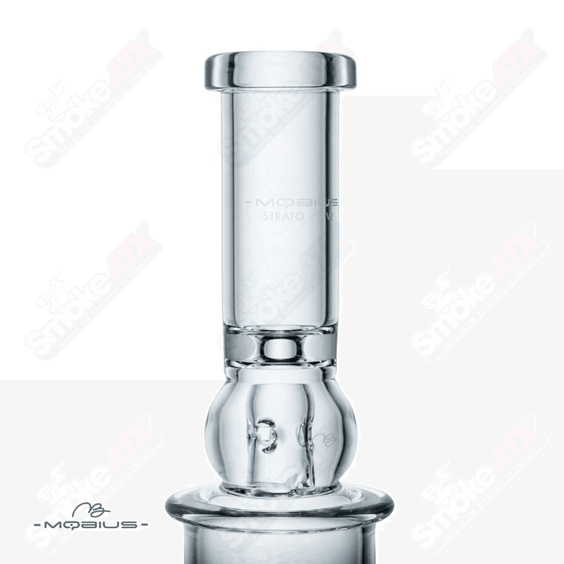 Mobius Strato Reti V2 glass waterpipe with clear design and intricate detail, showcasing its sleek and modern shape.