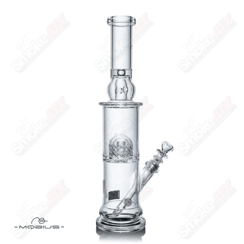 Mobius Strato Reti V2 glass waterpipe with clear percolator design and intricate detailing.