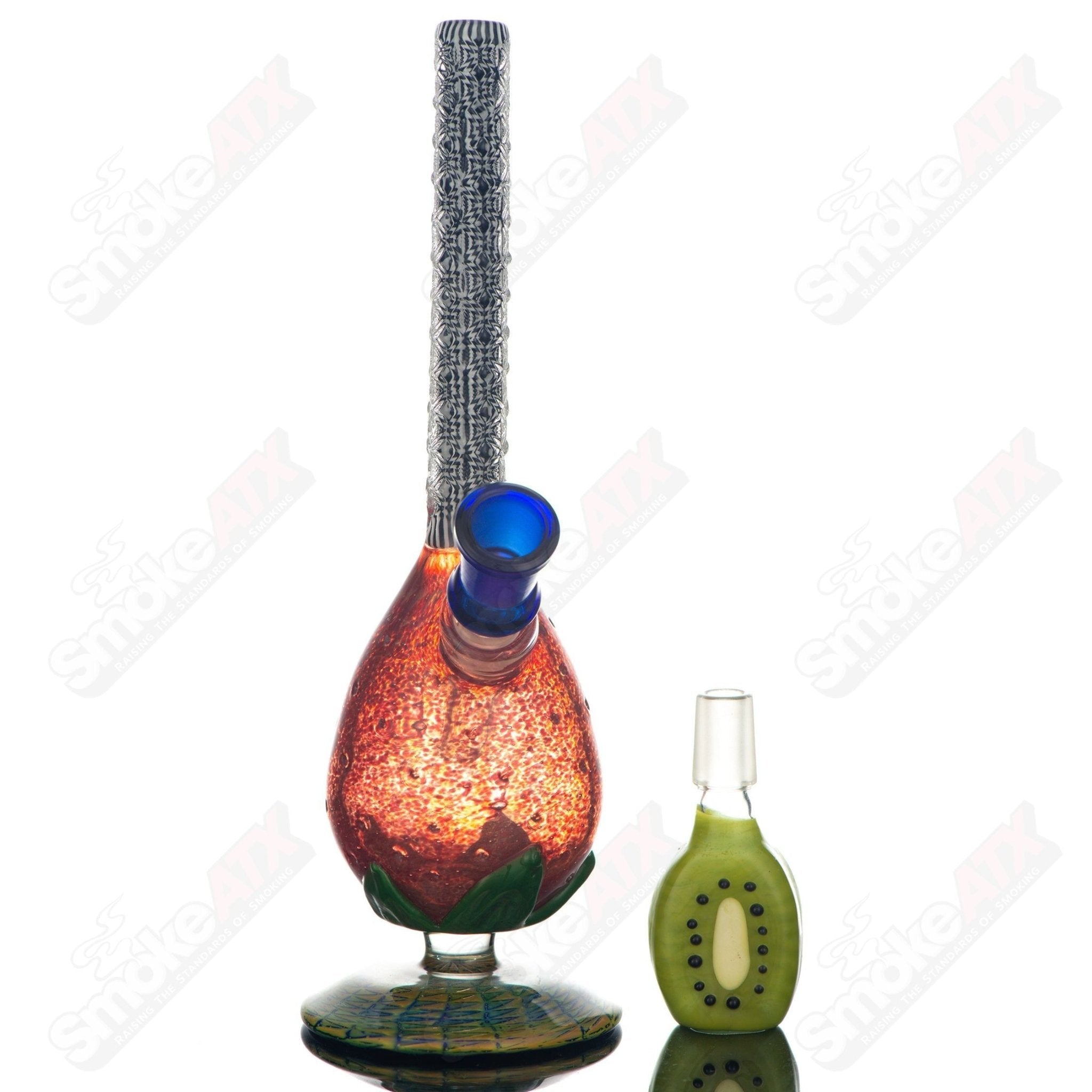 Heady glass Straw/Kiwi Tube by Stoke x Boots, a colorful concentrate rig with intricate design and sturdy glass construction.