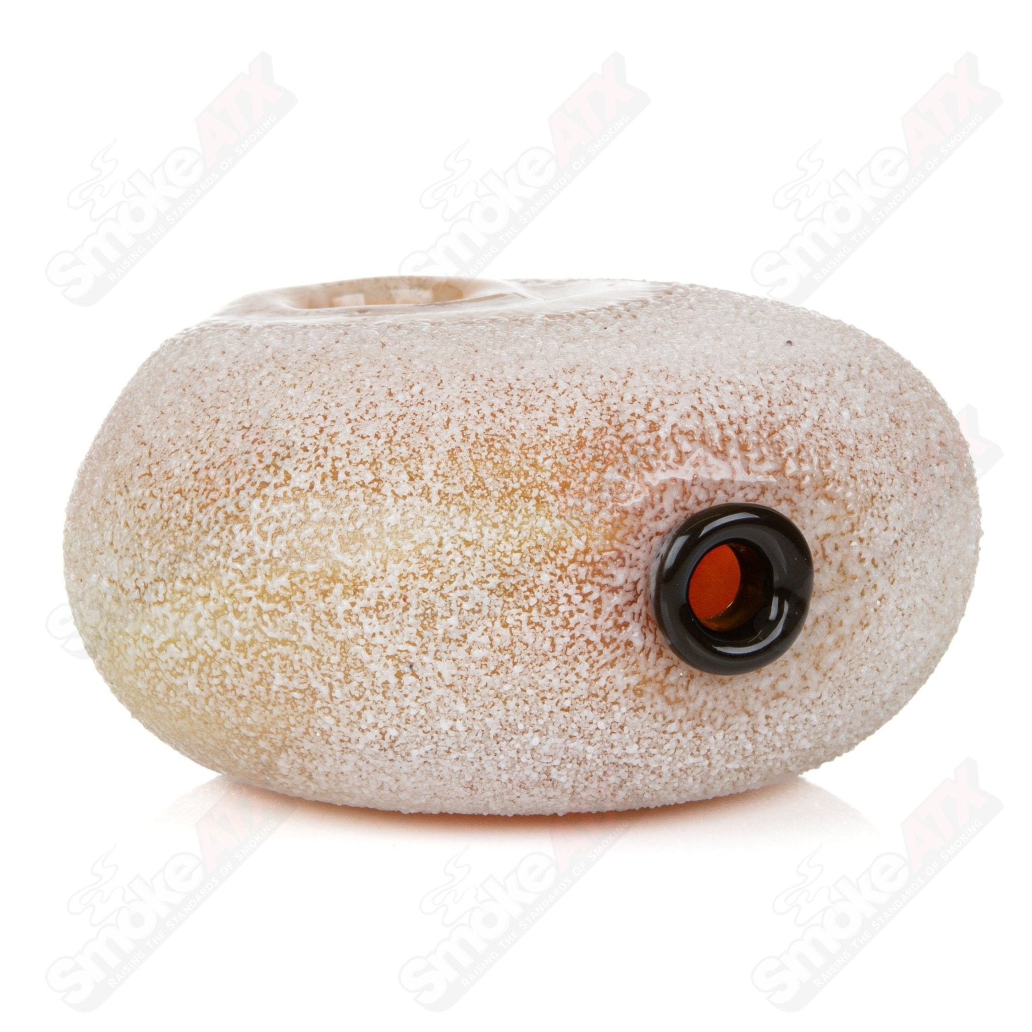 KGB Glass Sugar Donut Dry Pipe, clear glass pipe with a sugar donut design, perfect for dry smoking.