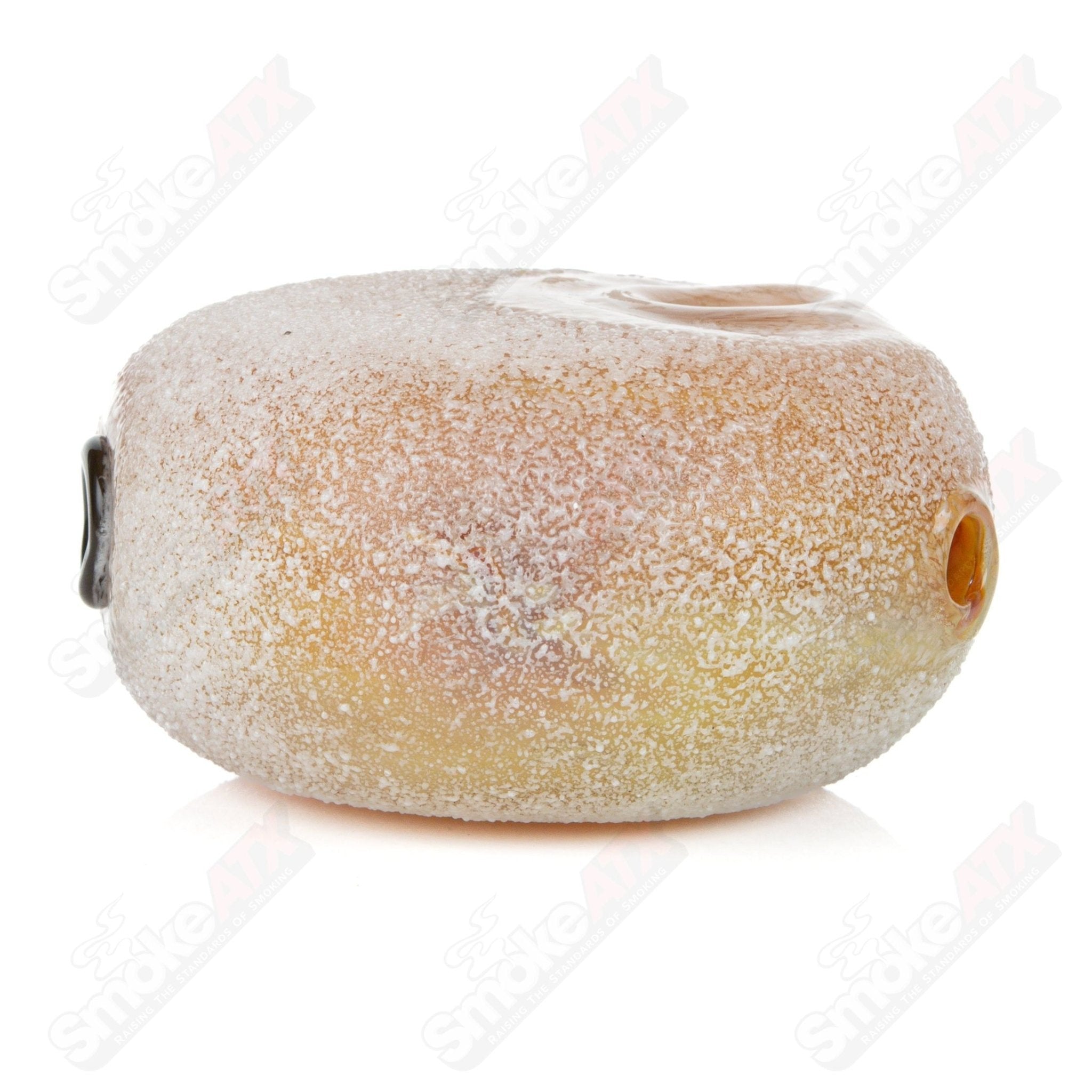 KGB Glass Sugar Donut Dry Pipe, clear glass pipe with sugar donut design, compact and portable for dry herb use