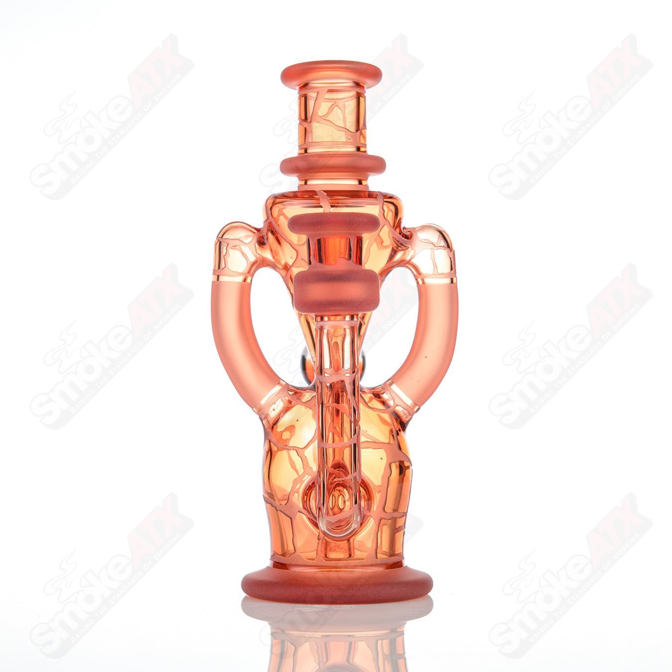 Sun Stone single color double-up rig by Rooster Glass, heady concentrate rig with vibrant glasswork and intricate design details.