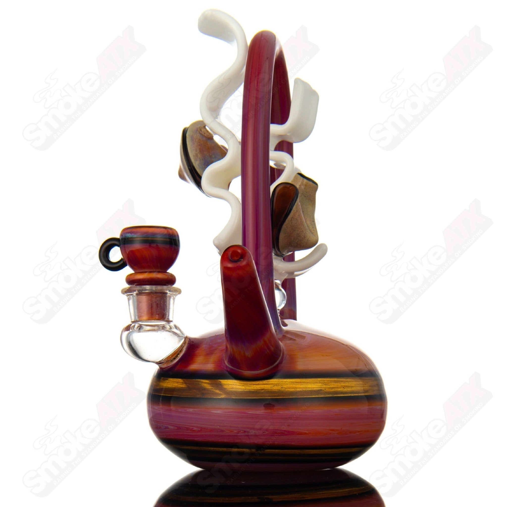 Dux Glass Heady Glass teapot-shaped concentrate rig with slide and Dux Glass branding, featuring intricate glass details.