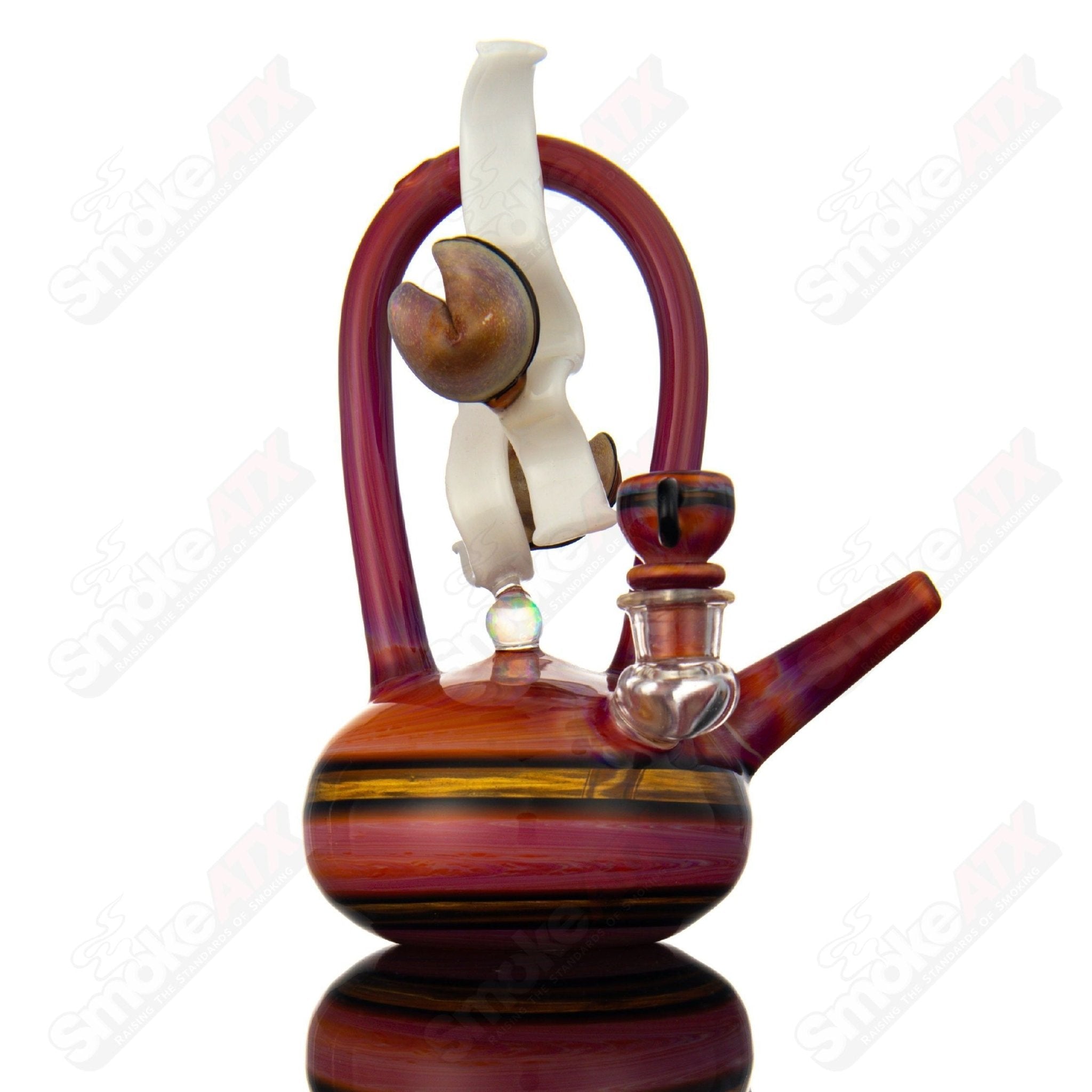 Dux Glass Heady Glass concentrate rig with a teapot-shaped design and slide, featuring clear Dux Glass slide and intricate details.