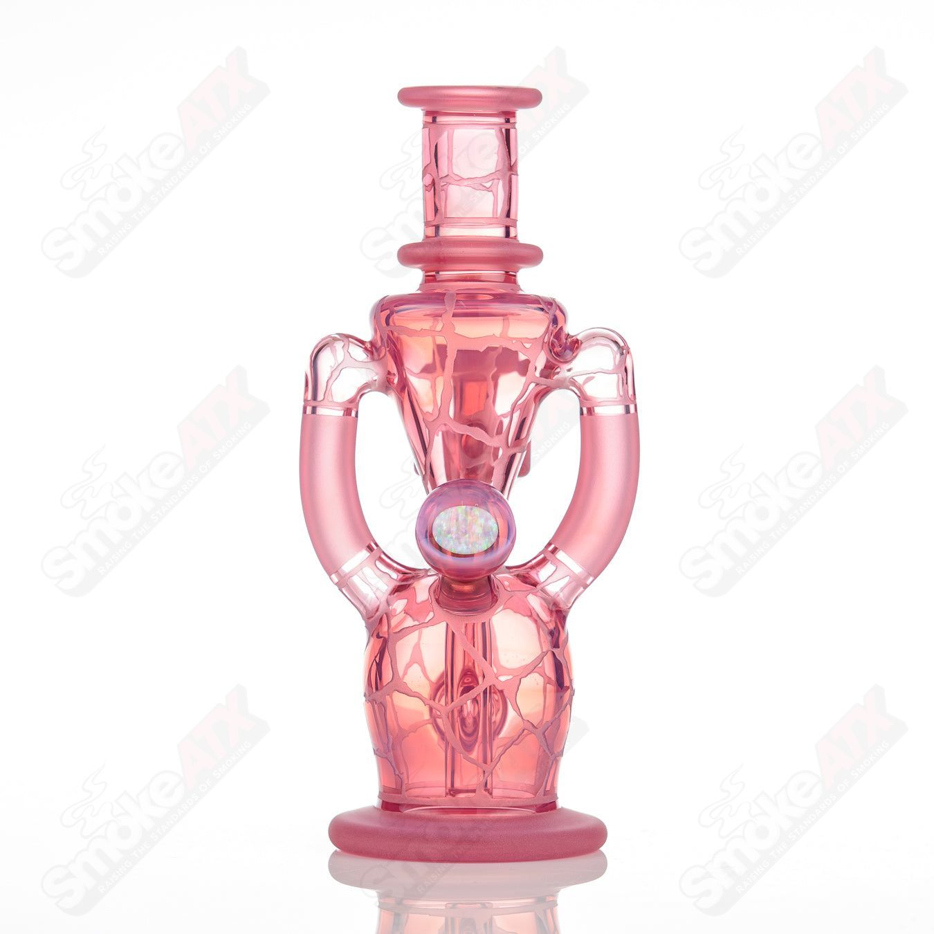 Telemagenta single-color double-up rig by Rooster Glass, heady glass concentrate rig with vibrant design and intricate glasswork.