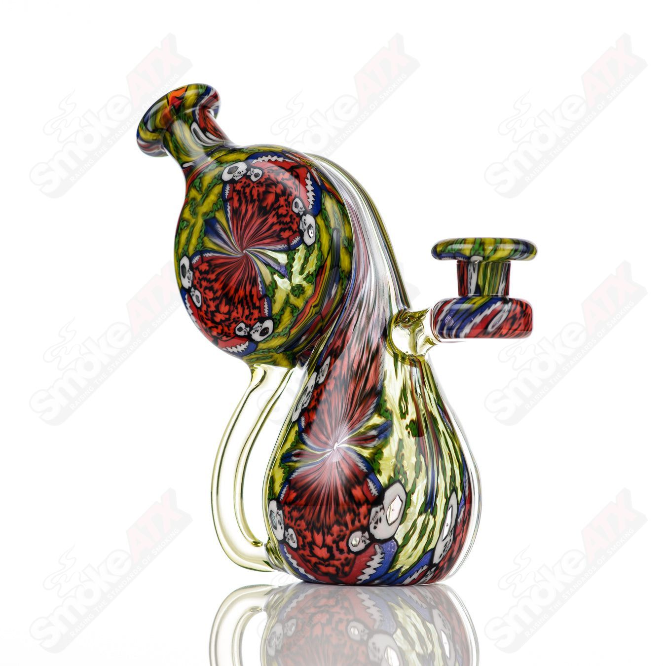 Heady glass infinity bottle featuring "The Greatful Dead" design by Earl Jr x AKM, ideal for concentrate use.