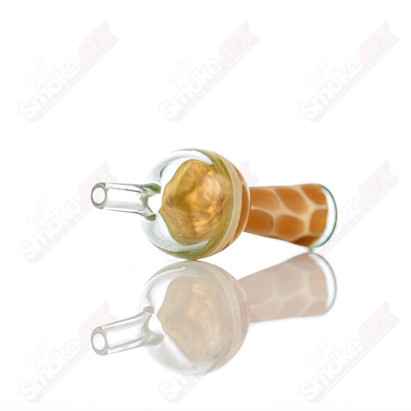 Transparent blue giraffe print bubble carb cap from Robertson Glass, featuring a detailed heady glass design for smoking accessories.