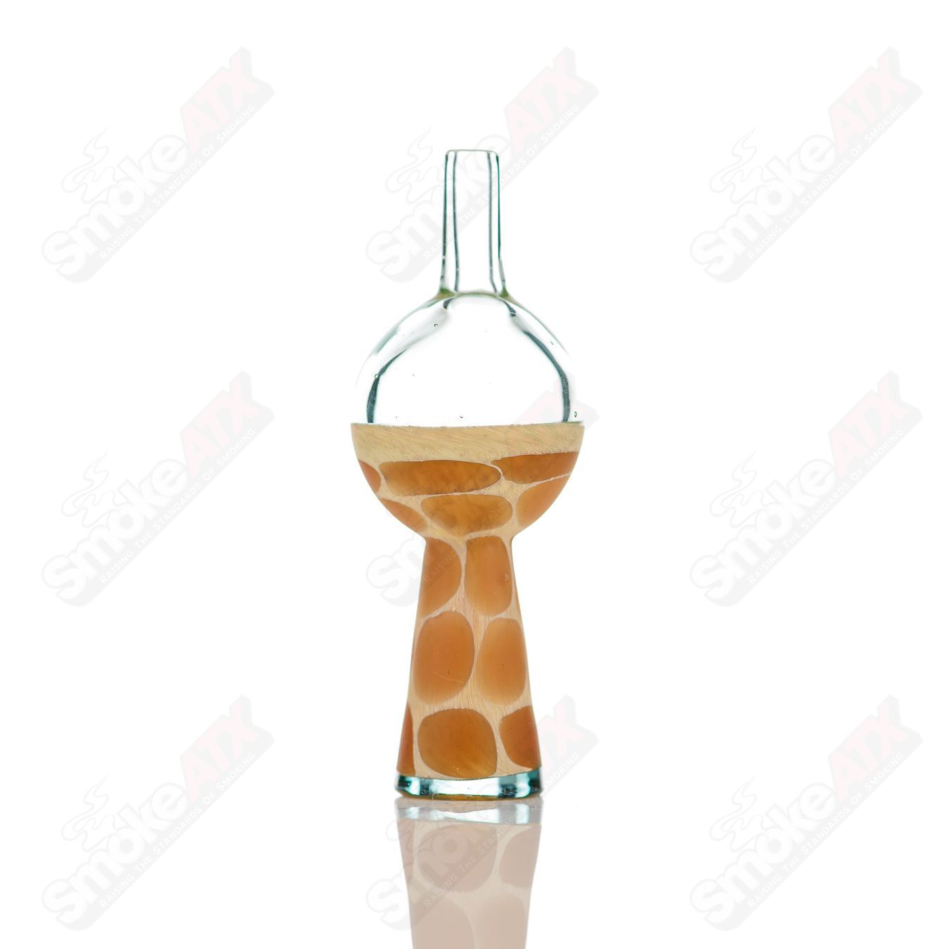 Transparent blue bubble cap with giraffe print for Robertson Glass heady glass carb collection, featuring a unique giraffe design.