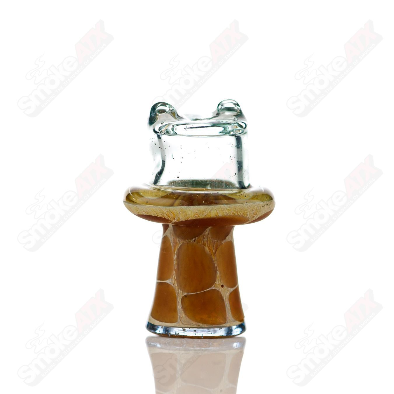 Transparent blue giraffe spinner cap with pearl accents, designed for Robertson Glass heady glass carb collection.