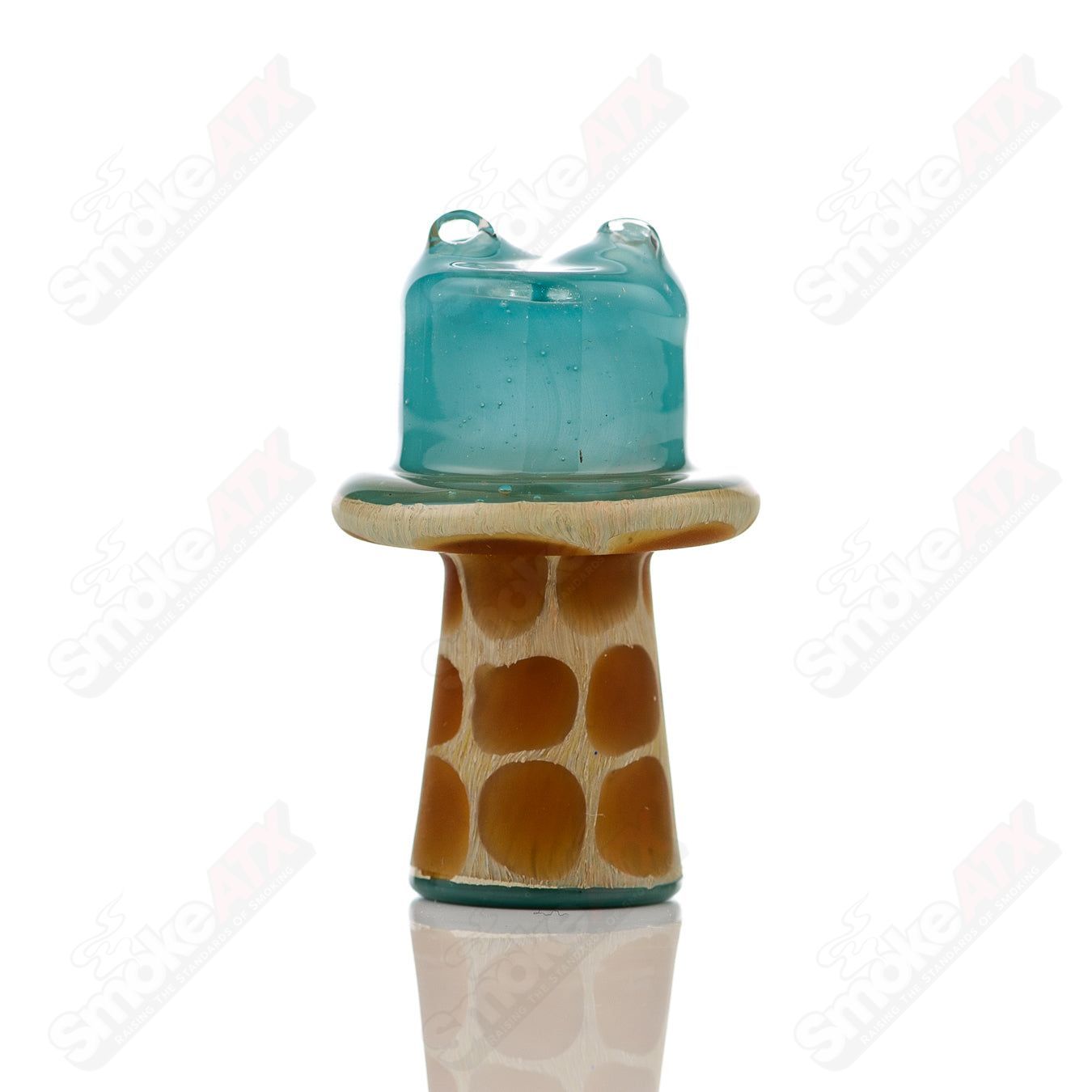 Turquoise giraffe spinner cap with pearl accents for Robertson Glass heady glass carb collection, detailed glass craftsmanship.