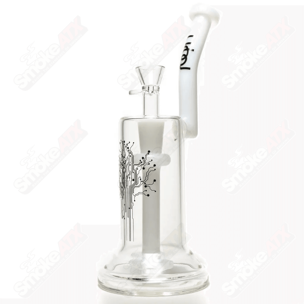 Urbal Technologies 18mm glass hybrid bubbler with 4-hole diffuser, featuring a sleek design and clear glass body.