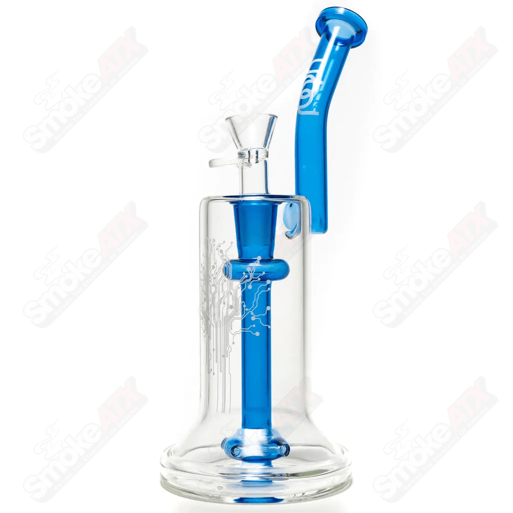 Glass Urbal Technologies 18mm Hybrid Bubbler with 4-hole diffuser, showcasing intricate glass design and water chamber.