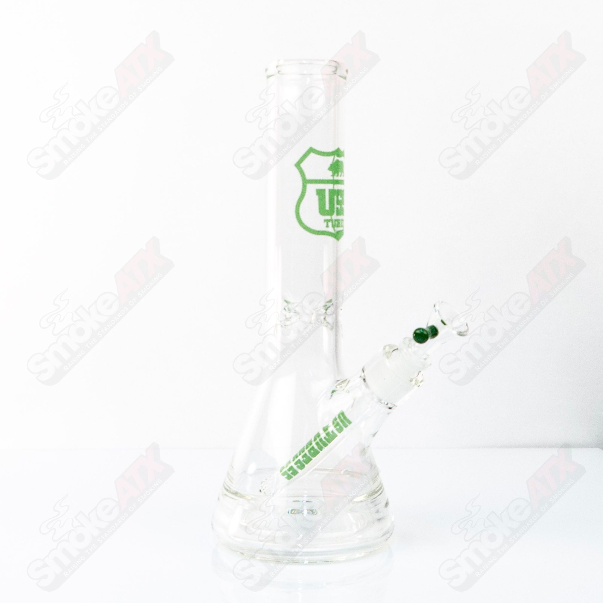 US Tubes Beaker 12" 55x5 - Constriction - Green Shield Decal - Smoke ATX