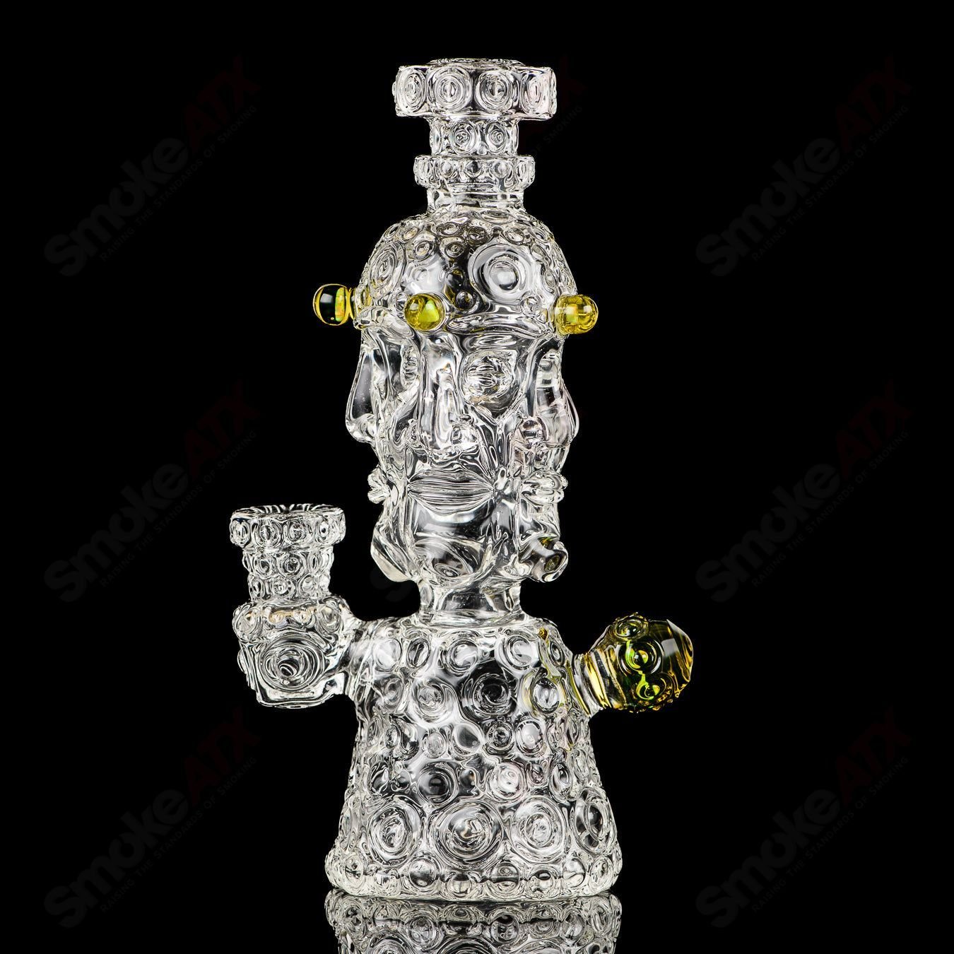 UV Watch Tower concentrate rig by Shane Smith, heady glass with vibrant UV-reactive accents and intricate design details.