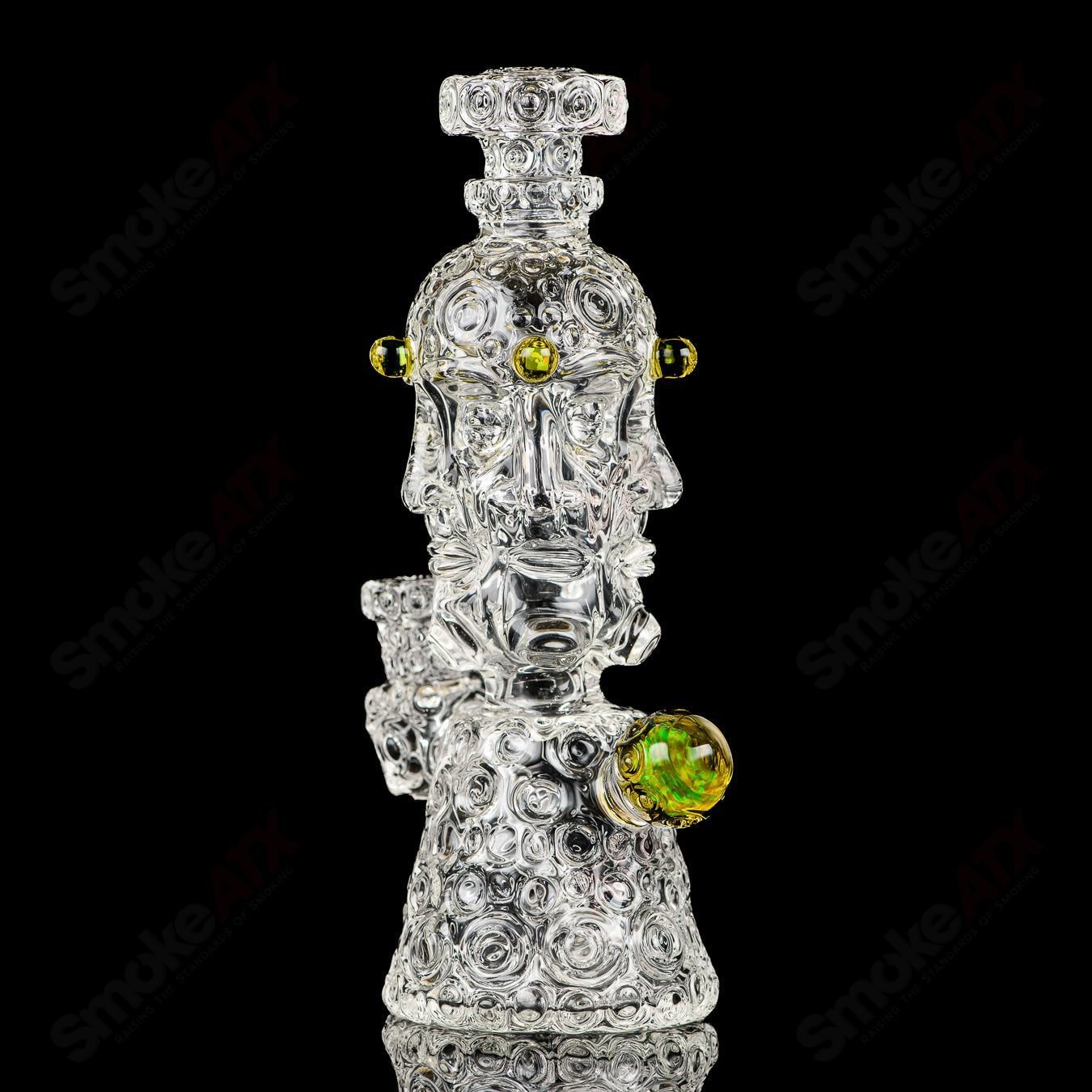 UV Watch Tower by Shane Smith Heady Glass concentrate rig with vibrant UV-reactive glass and intricate design.