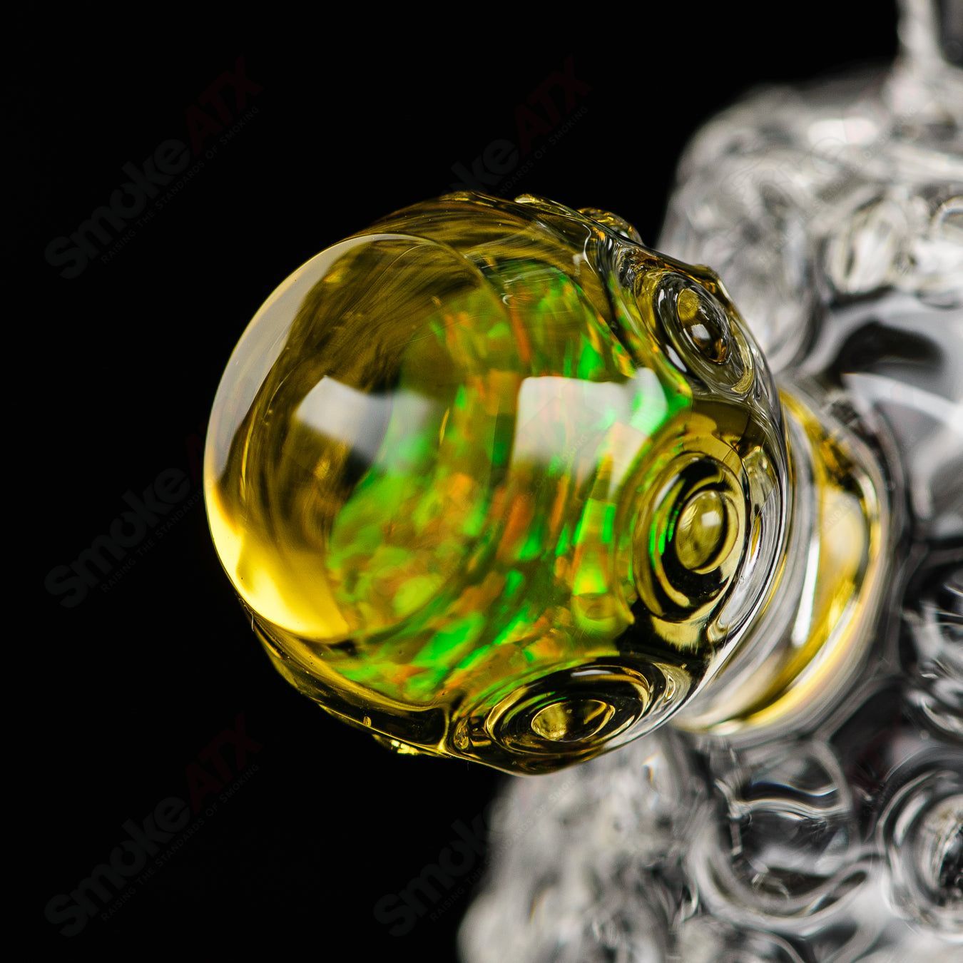 UV Watch Tower concentrate rig by Shane Smith, heady glass piece featuring vibrant UV-reactive glass and intricate design details.