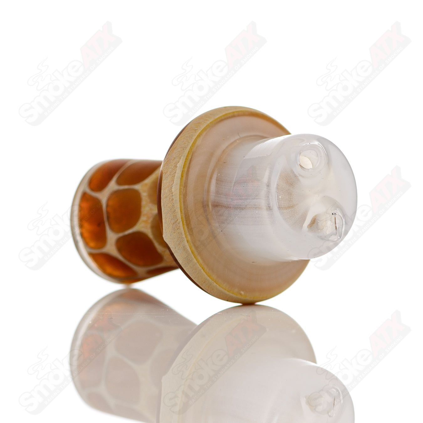 White Giraffe Spinner Cap by Robertson Glass for heady glass, featuring pearl accents and intricate glasswork.