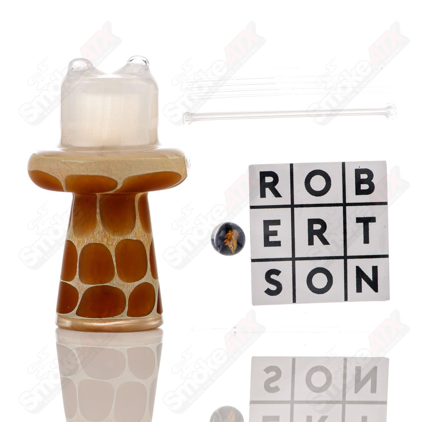 White giraffe-shaped spinner cap with pearl accents for Robertson Glass heady glass carb collection, crafted from Robertson Glass.