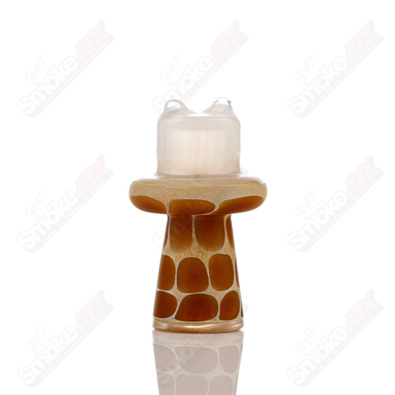 White Giraffe Spinner Cap with Pearl from Robertson Glass, designed for heady glass carb caps, featuring intricate giraffe and pearl details.