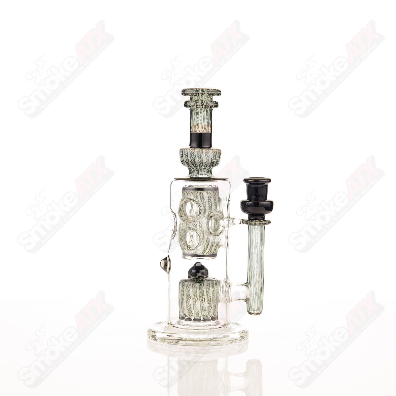White satin Zanfirico rig by GD Glass, heady concentrate rig with intricate glasswork, perfect for concentrate use.