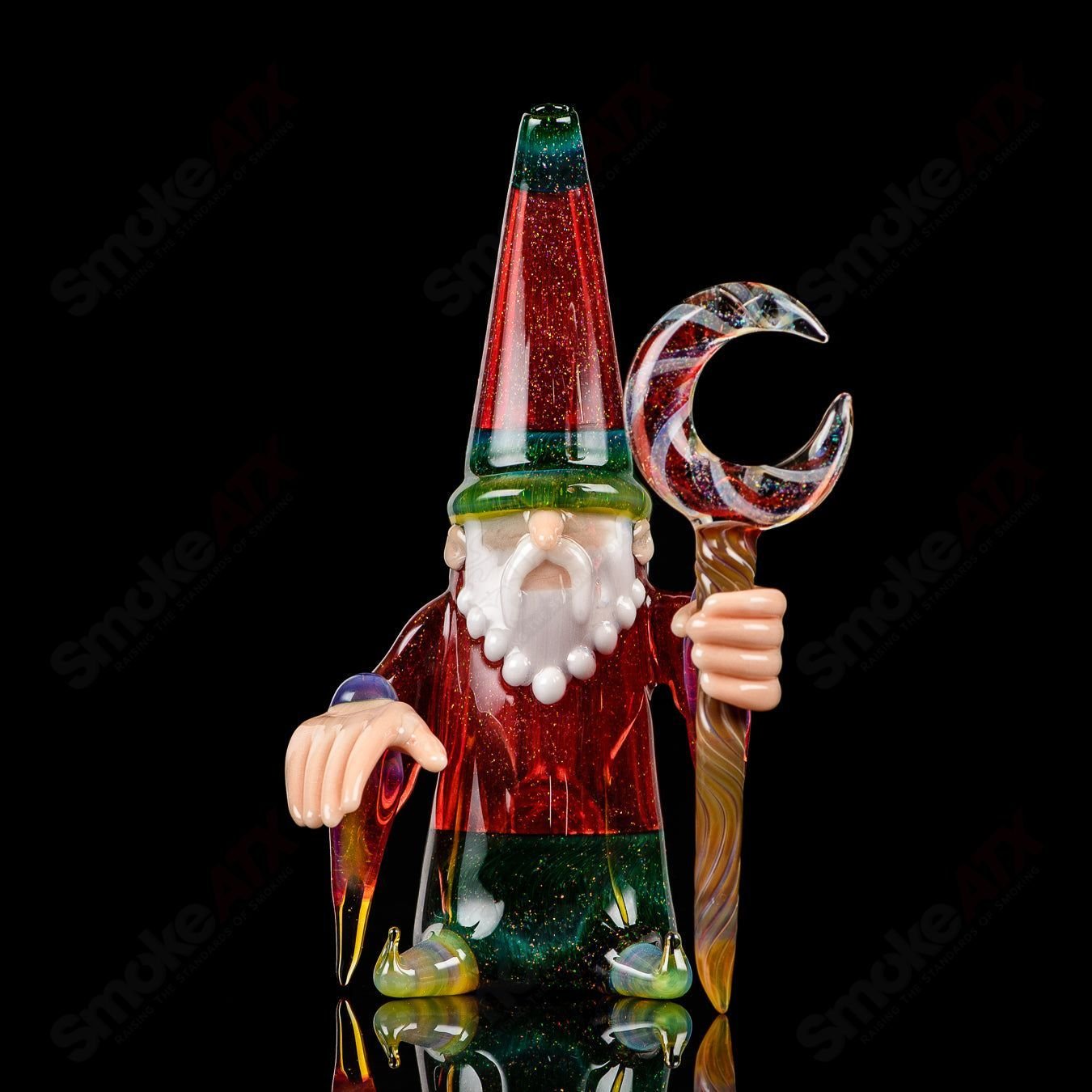 Heady glass Wizard Rig Classic by Phil Siegel, featuring intricate glasswork and a wizard-themed design for concentrate use.