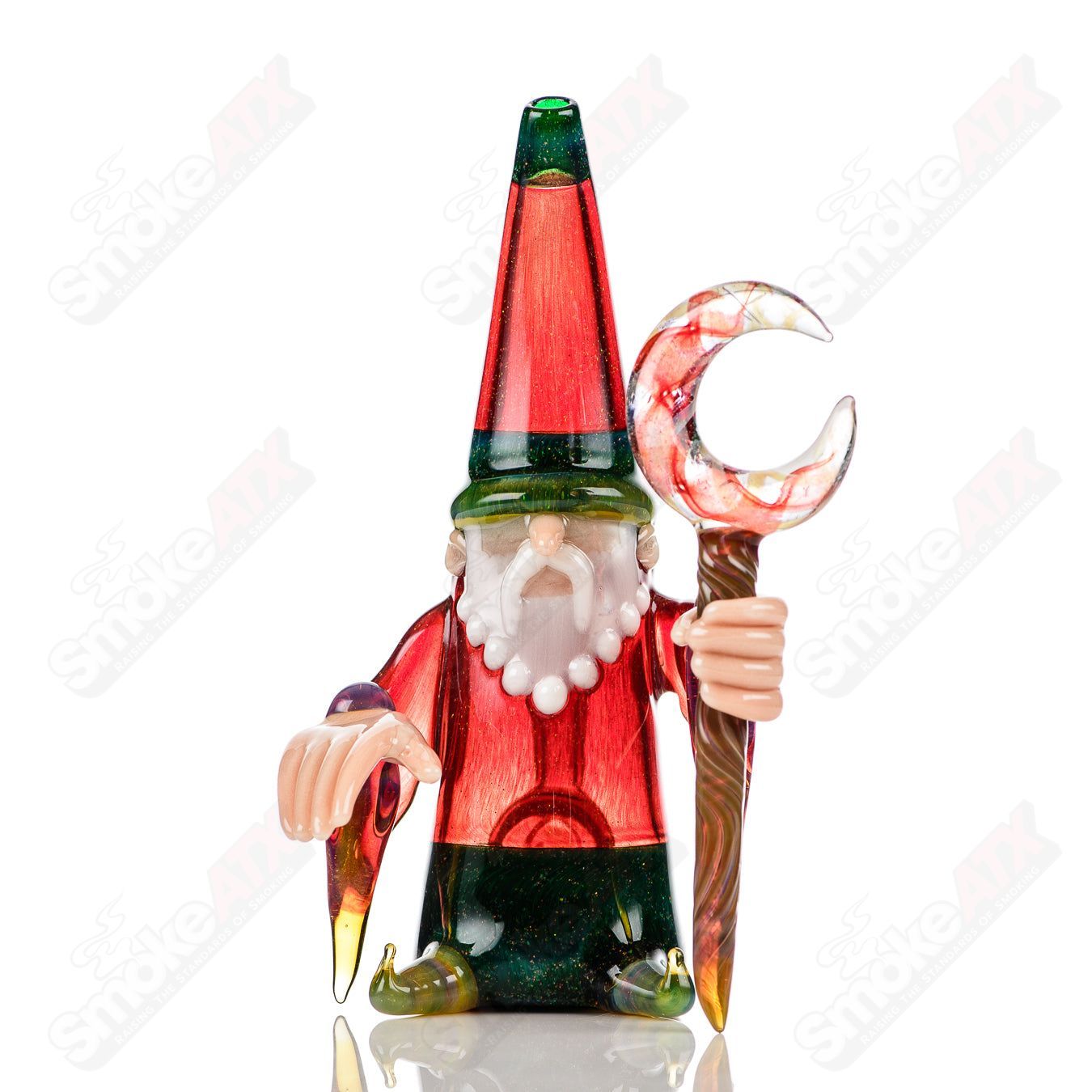 Phil Siegel Wizard Rig Classic heady glass concentrate rig with intricate glasswork and a wizard design for dabbing.