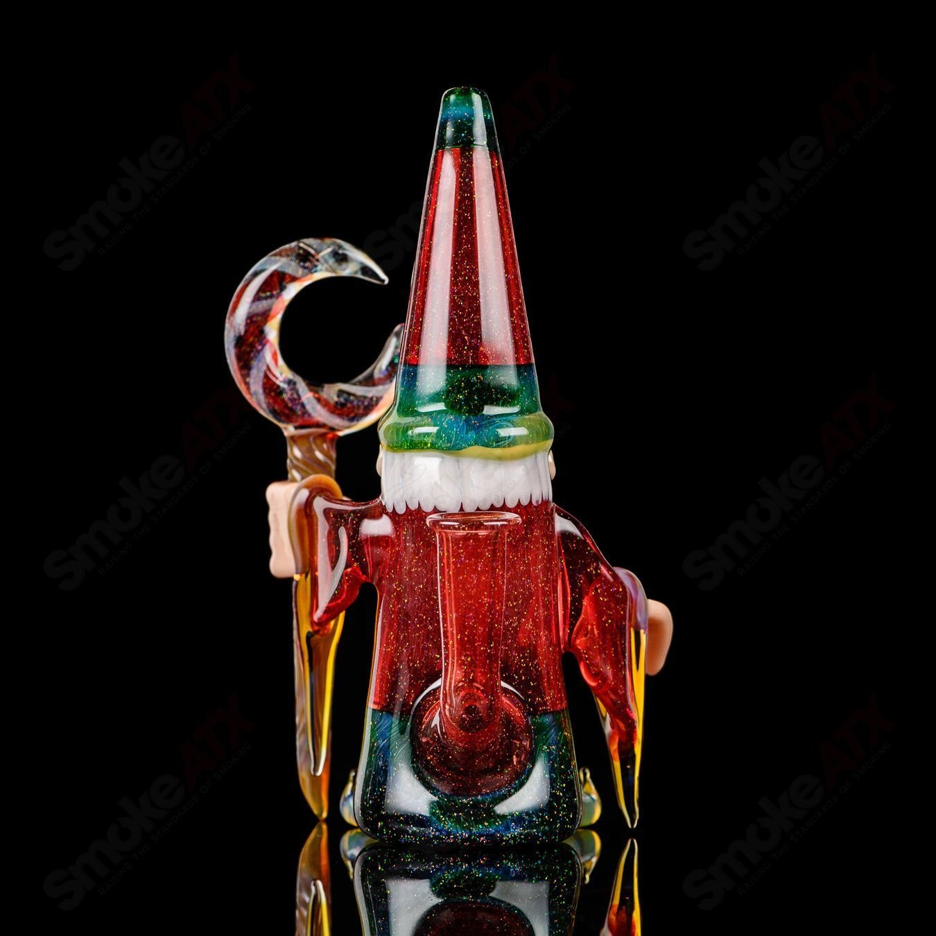 Wizard Rig Classic by Phil Siegel Glass, a colorful heady glass concentrate rig with intricate design and unique wizard-themed details.