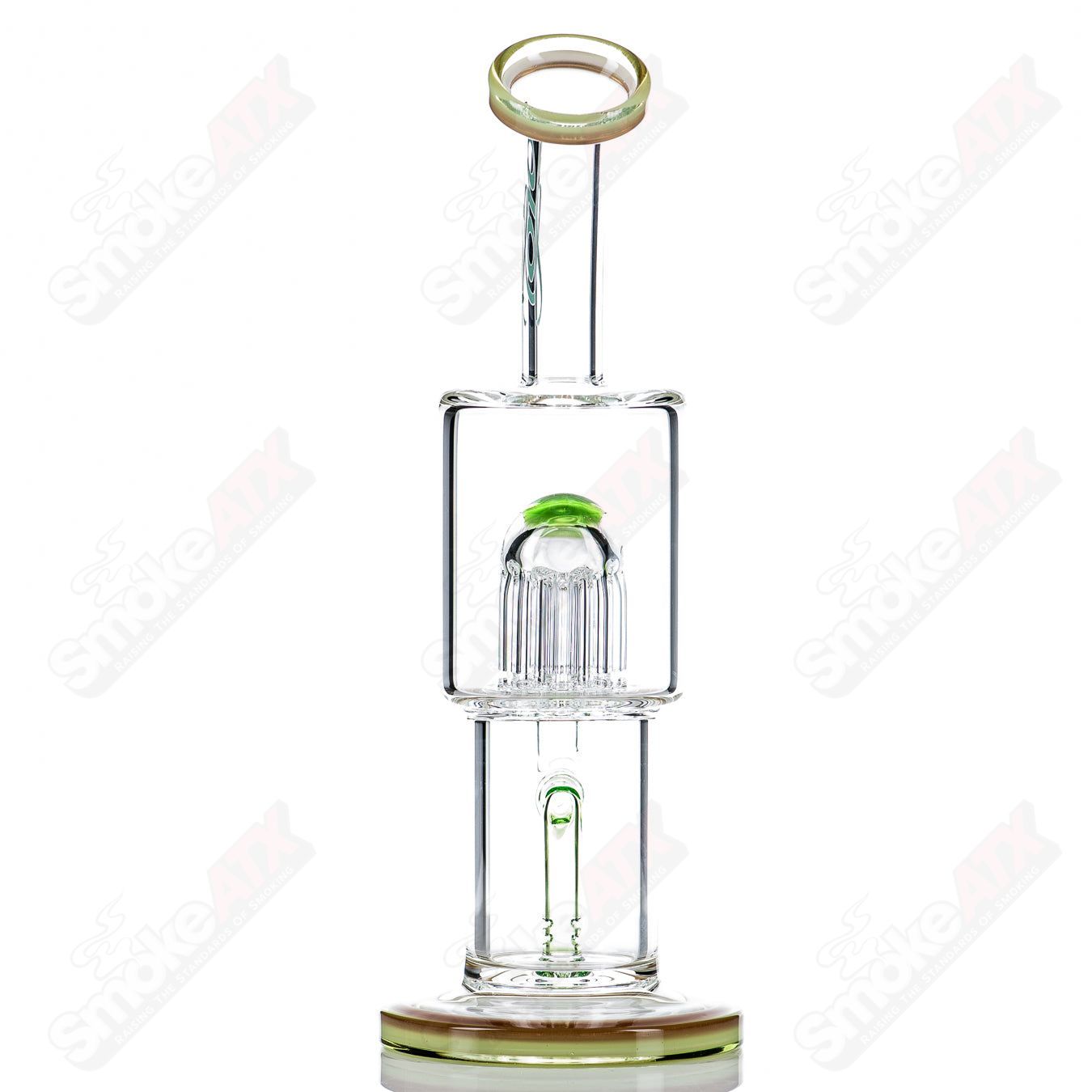 Toro Glass 10mm double macro concentrate rig with colorful caps, featuring intricate heady glass design and vibrant accents.