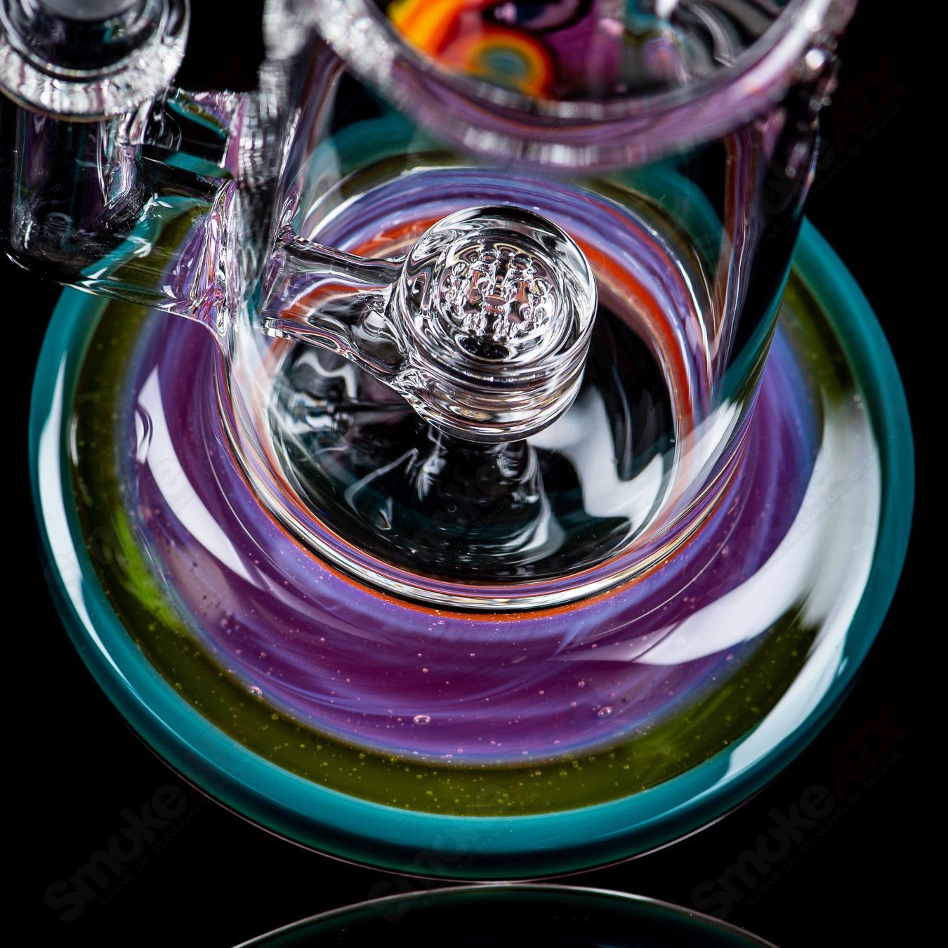 Toro Glass 10mm Jetperc full-color foot/mouthpiece for concentrate rig, featuring vibrant glasswork and functional design.