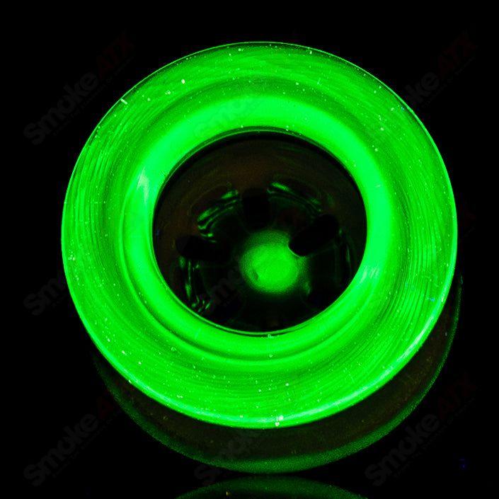 Mobius 14mm UV Color Elements Multi-Hole Bowl, Heady Glass for water pipes, featuring vibrant UV-reactive color accents.