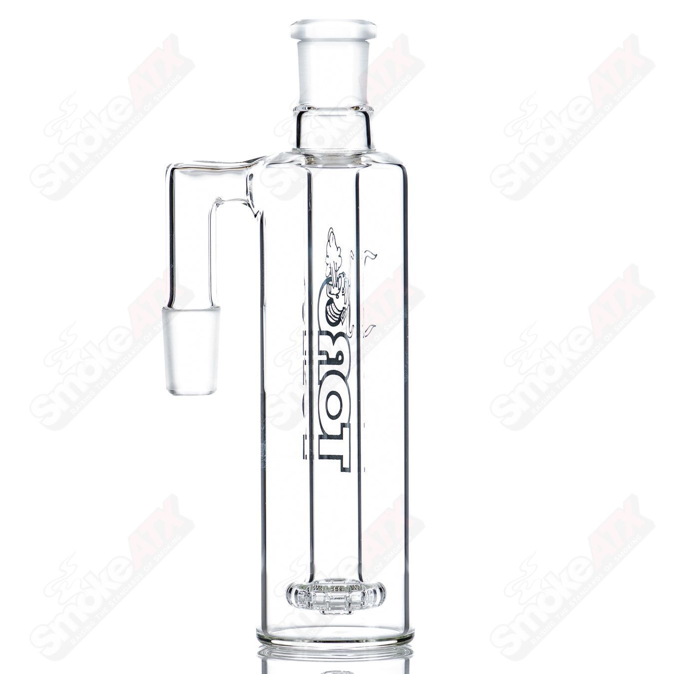 Toro Glass 18/18 Ashcatcher for water pipes, clear glass with detailed design, helps filter and cool smoke.
