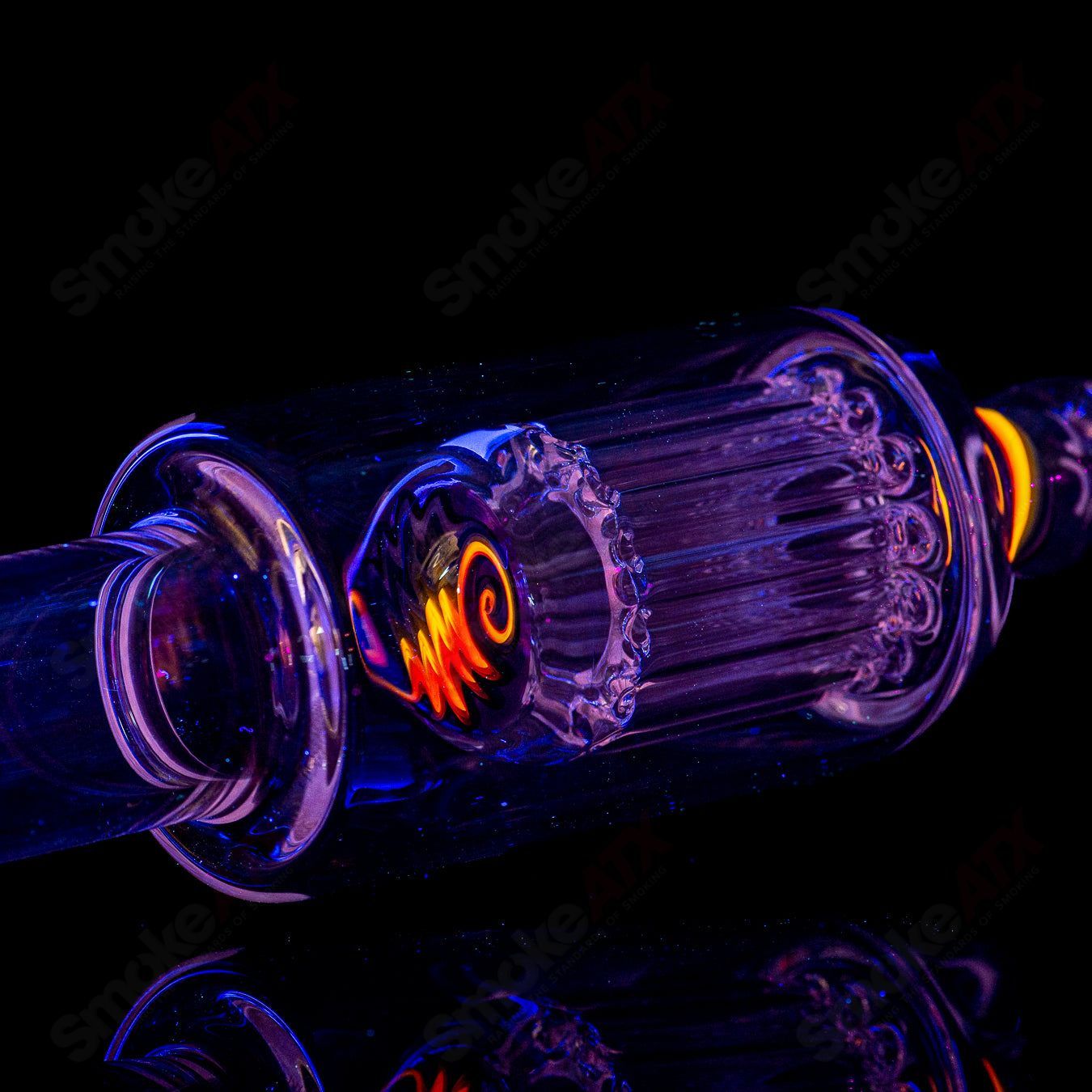 Toro 18mm 7/13 arm perc straight glass tube with worked sections for smooth smoking experience.