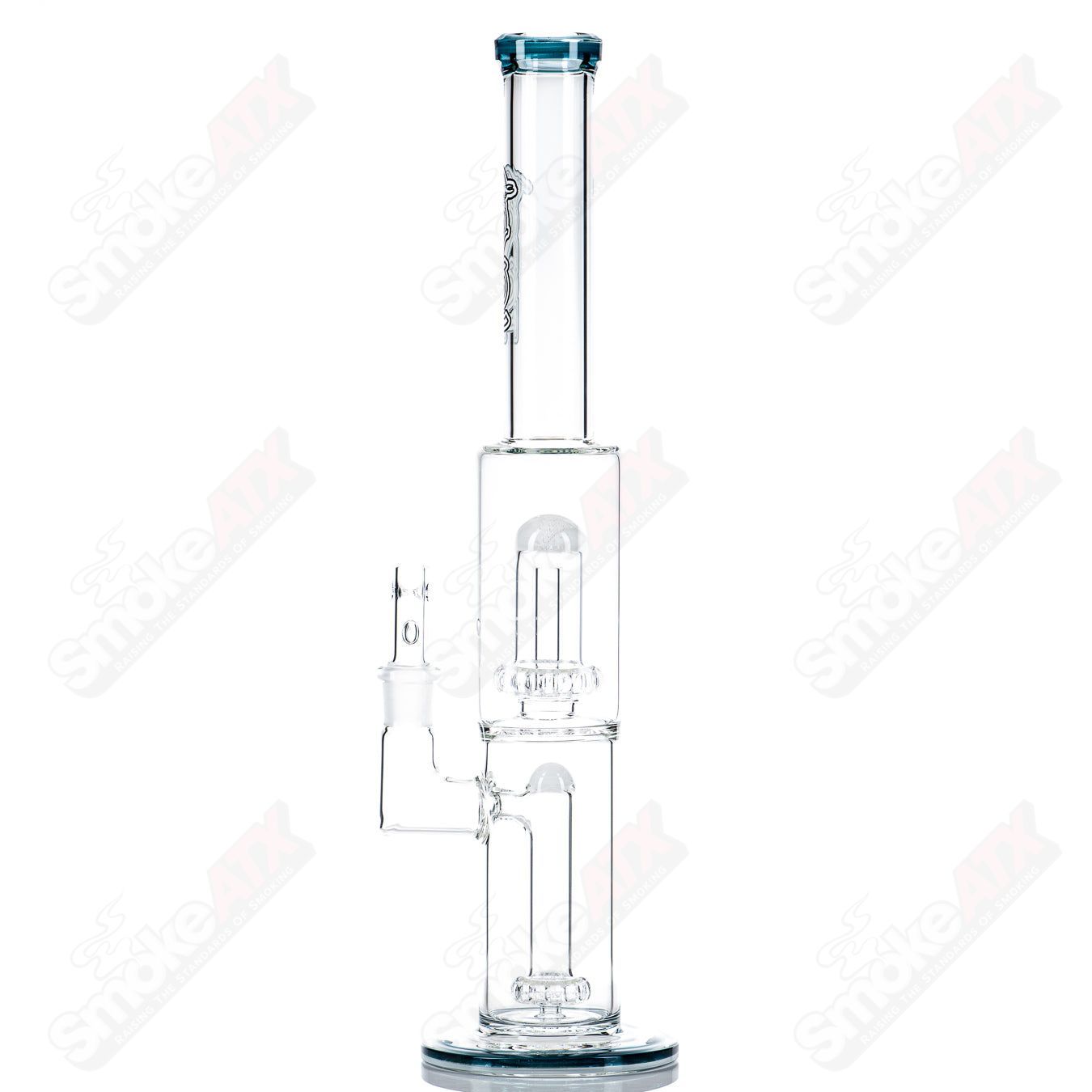 Toro Glass 18mm full-size straight glass tube with circular design and reversal sections, suitable for smoking accessories.